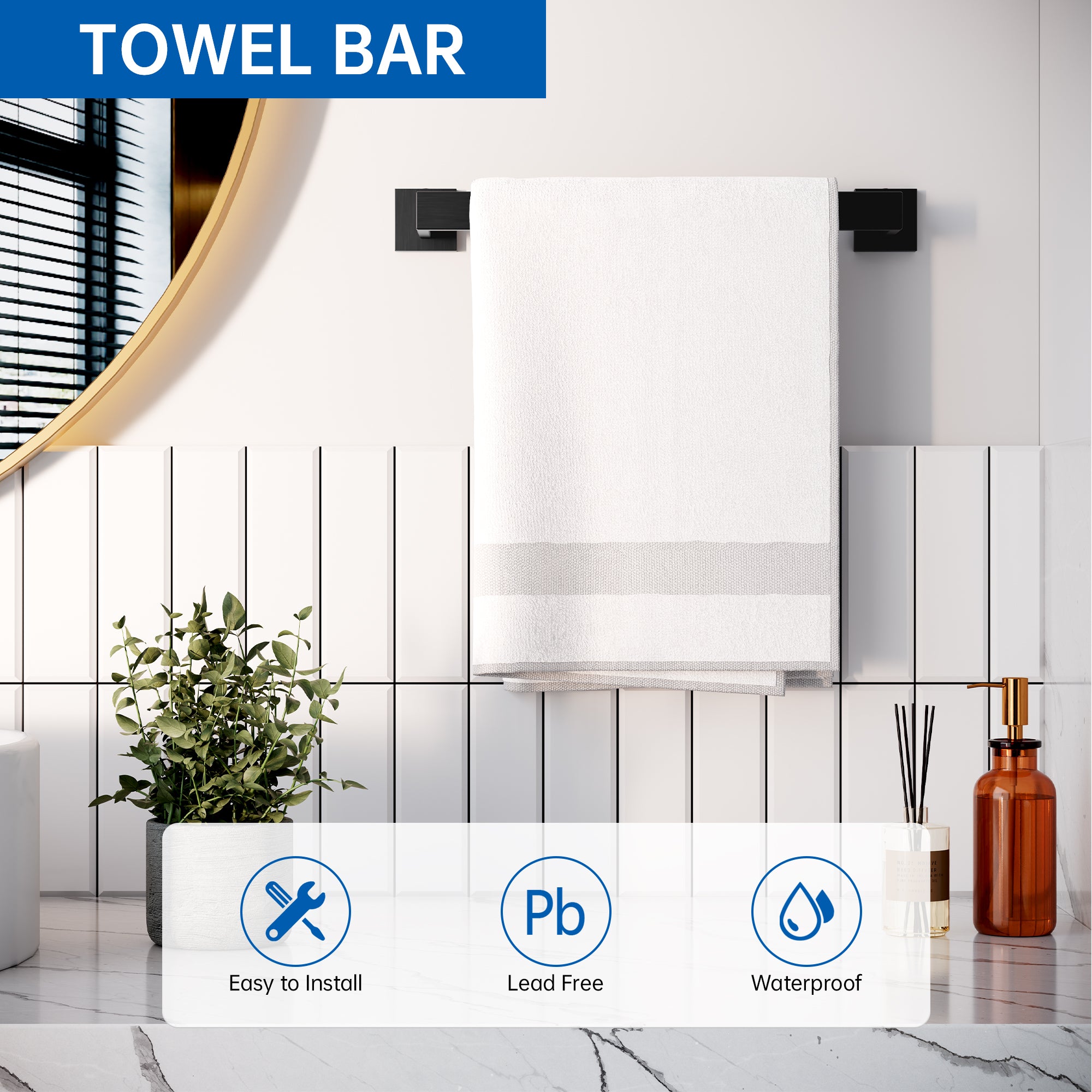 10-Piece Bathroom Hardware Accessories Set, 16 Inch SUS304 Stainless Steel Towel Bar Set, Wall Mounted Bathroom Towel Holders, Towel Hooks with Toilet Paper Holder (Matte Black)