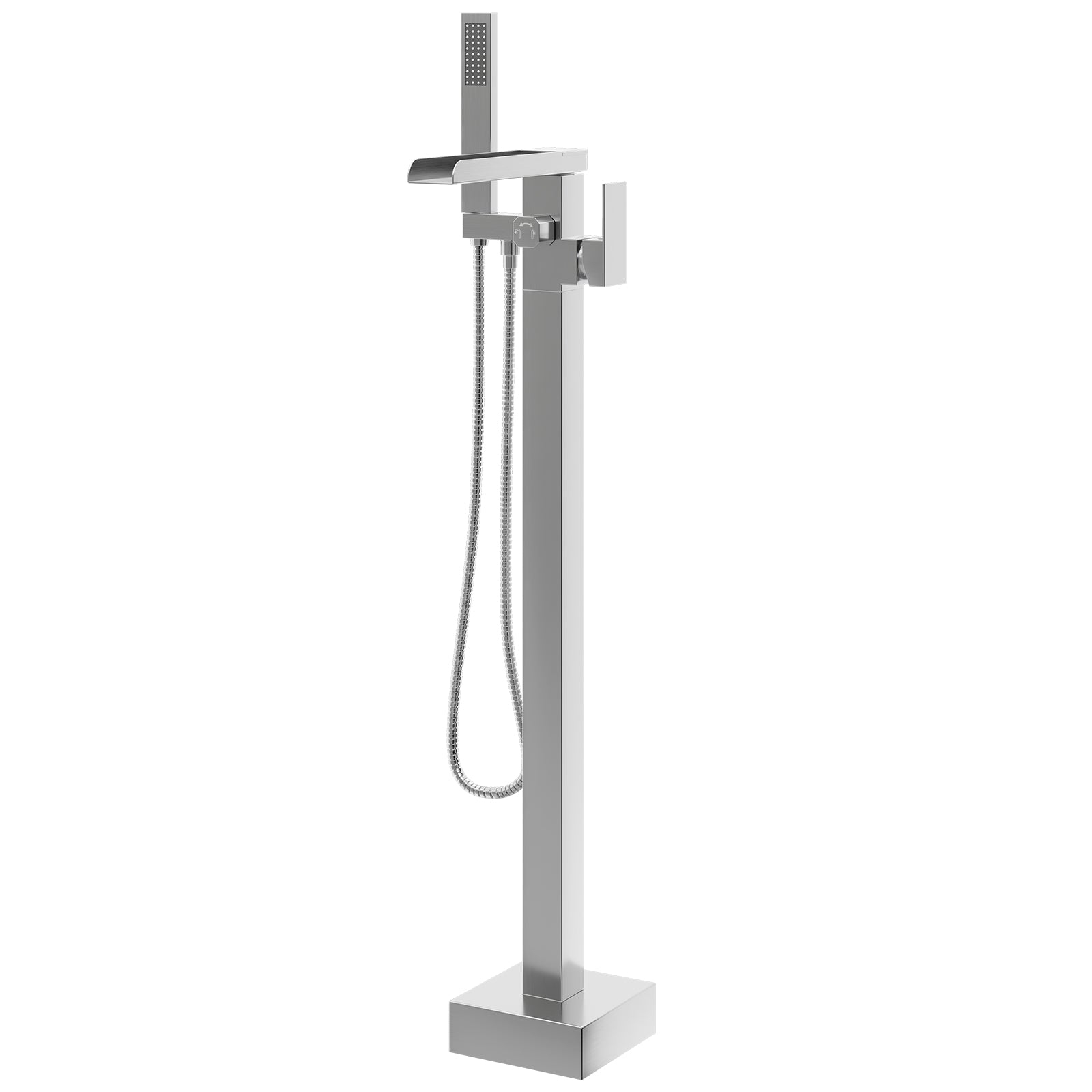 Freestanding Bathtub Faucet, Floor Mount Bathtub Faucet with 2 Water Outlet Modes, Swivel Gooseneck Spout with Hand Shower,Single Handle, Max Flow Rate 7.4 GPM (Waterfall-Brushed Nickel)