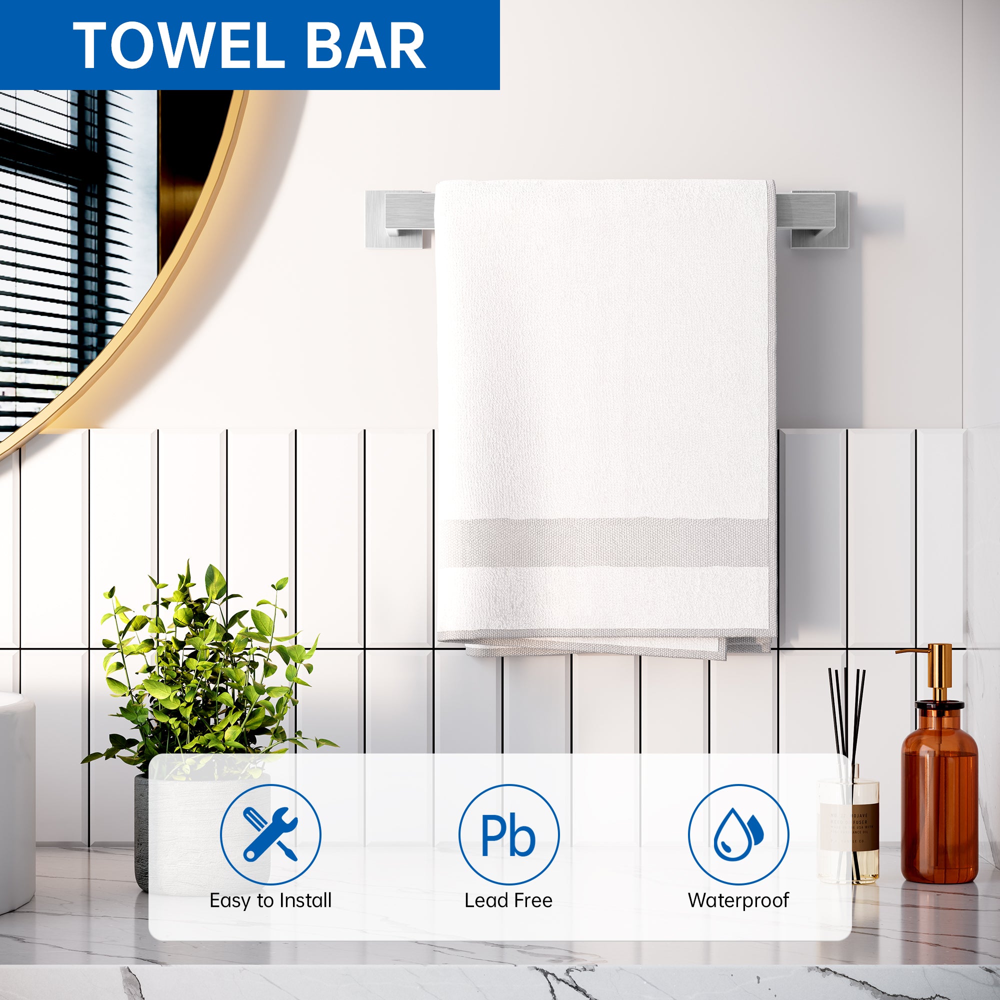 10-Piece Bathroom Hardware Accessories Set, 16 Inch SUS304 Stainless Steel Towel Bar Set, Wall Mounted Bathroom Towel Holders, Towel Hooks with Toilet Paper Holder (Brushed Nickel)