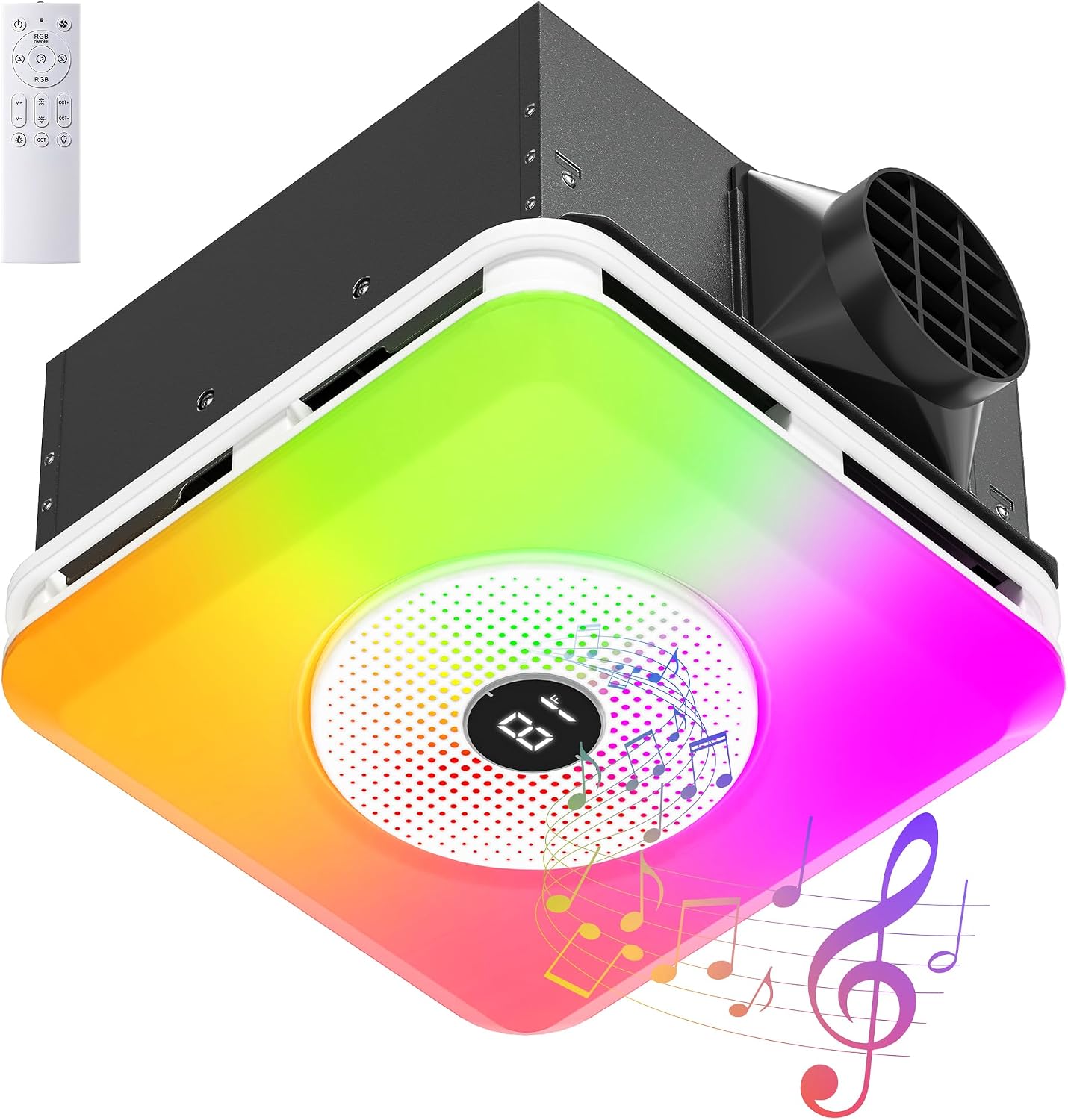 Hawkrown Bathroom Exhaust Fan with Bluetooth Speaker, 160 CFM 1.0 Sone Bathroom Exhaust Fan with Light, 3 Dynamic Light, 7 LED Color, 3 Color Temperatures, Nightlight,Remote, Easy Install