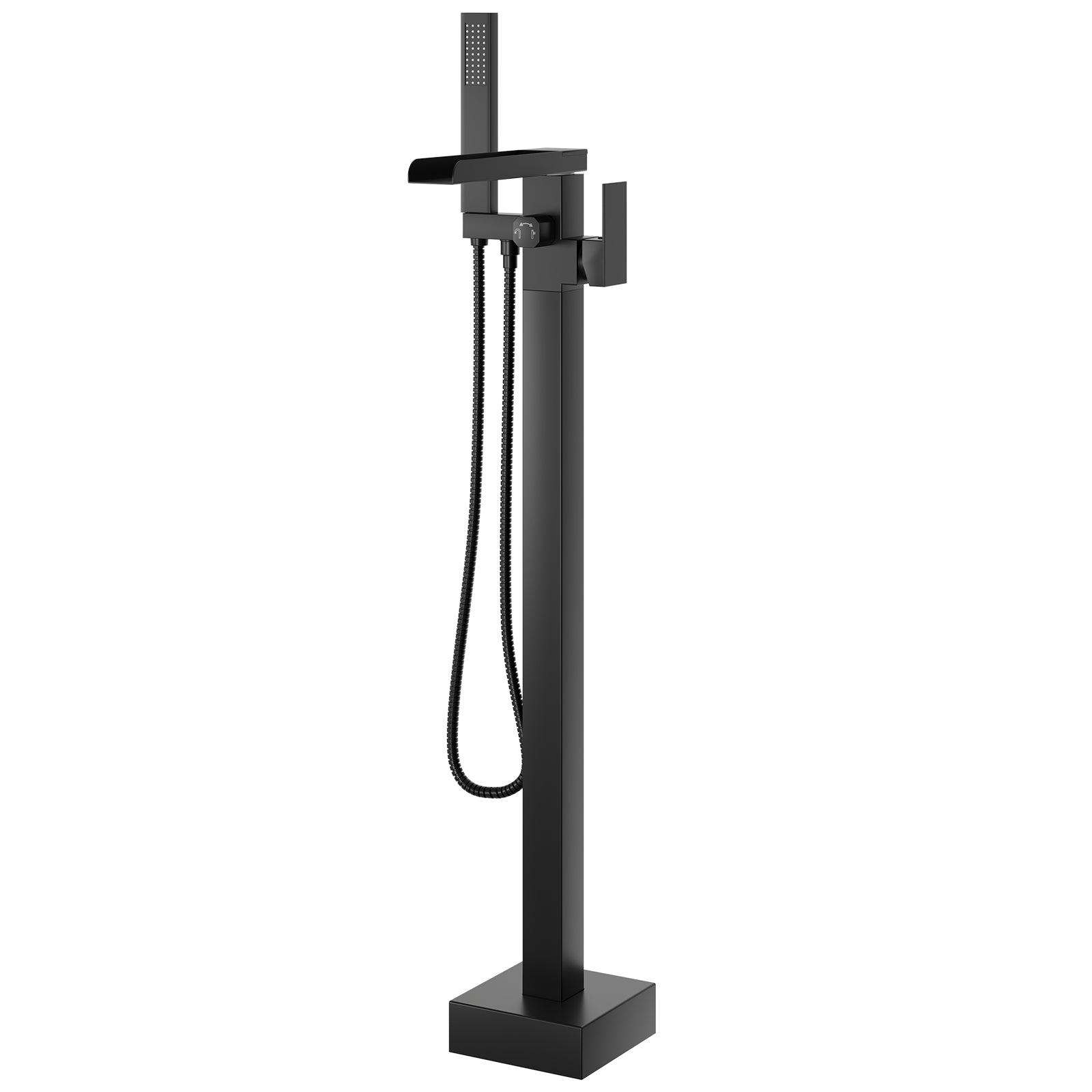 Freestanding Bathtub Faucet, Floor Mount Bathtub Faucet with 2 Water Outlet Modes, Swivel Gooseneck Spout with Hand Shower,Single Handle, Max Flow Rate 7.4 GPM (Waterfall-Black)