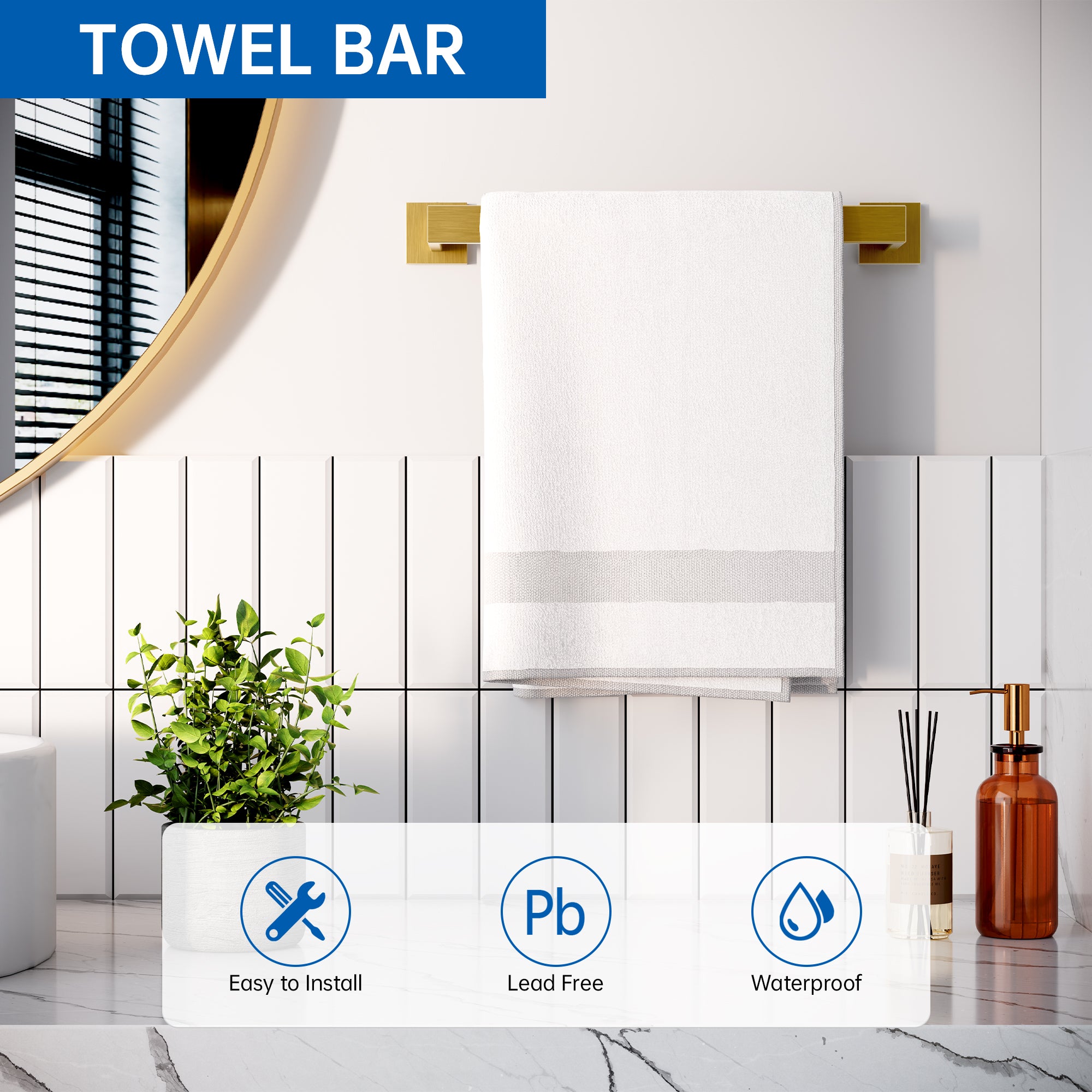 10-Piece Bathroom Hardware Accessories Set, 16 Inch SUS304 Stainless Steel Towel Bar Set, Wall Mounted Bathroom Towel Holders, Towel Hooks with Toilet Paper Holder (Brushed Gold)