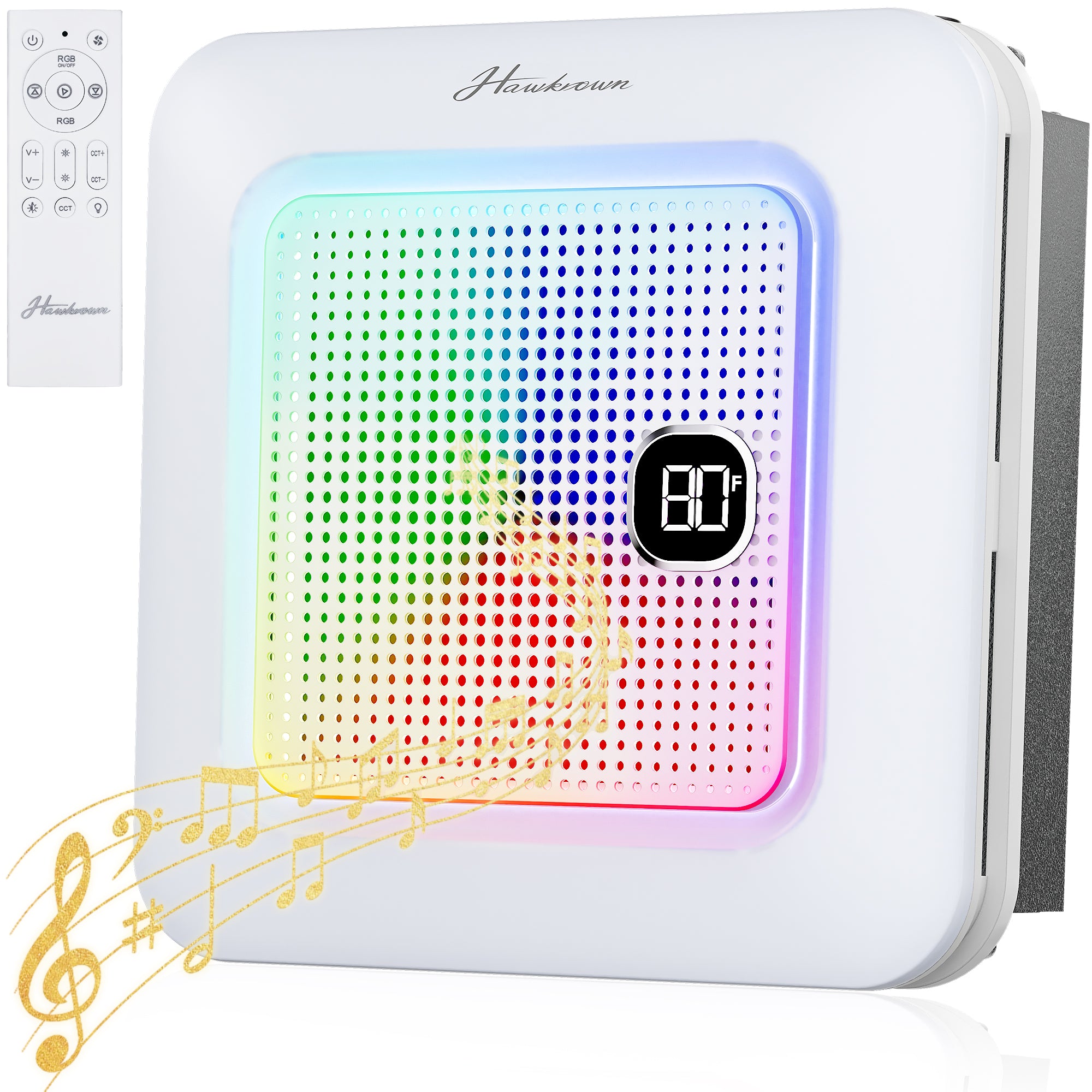 Bathroom Exhaust Fan with Bluetooth Speaker, 230 CFM 1.0 Sone Bathroom Exhaust Fan with Light, 3 Dynamic Light, 7 LED Color, 3 Color Temperatures, Nightlight,Remote, Easy Install (White)
