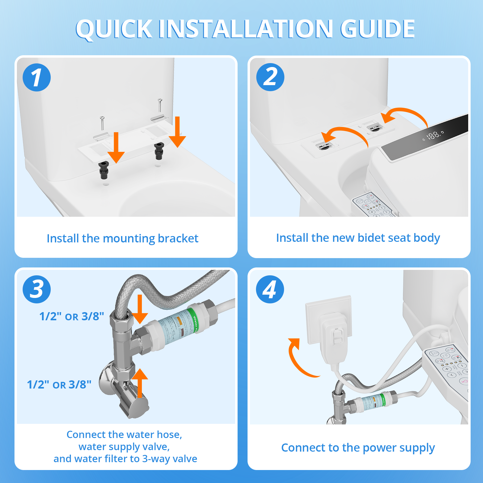 Electric Smart Bidet Toilet Seat Elongated with 4 Water Modes, Heated Toilet Seat with Instant Warm Water and Warm Dryer, Night Light, Slow Close Lid, LED Display, Side Arm Control (Elongated)