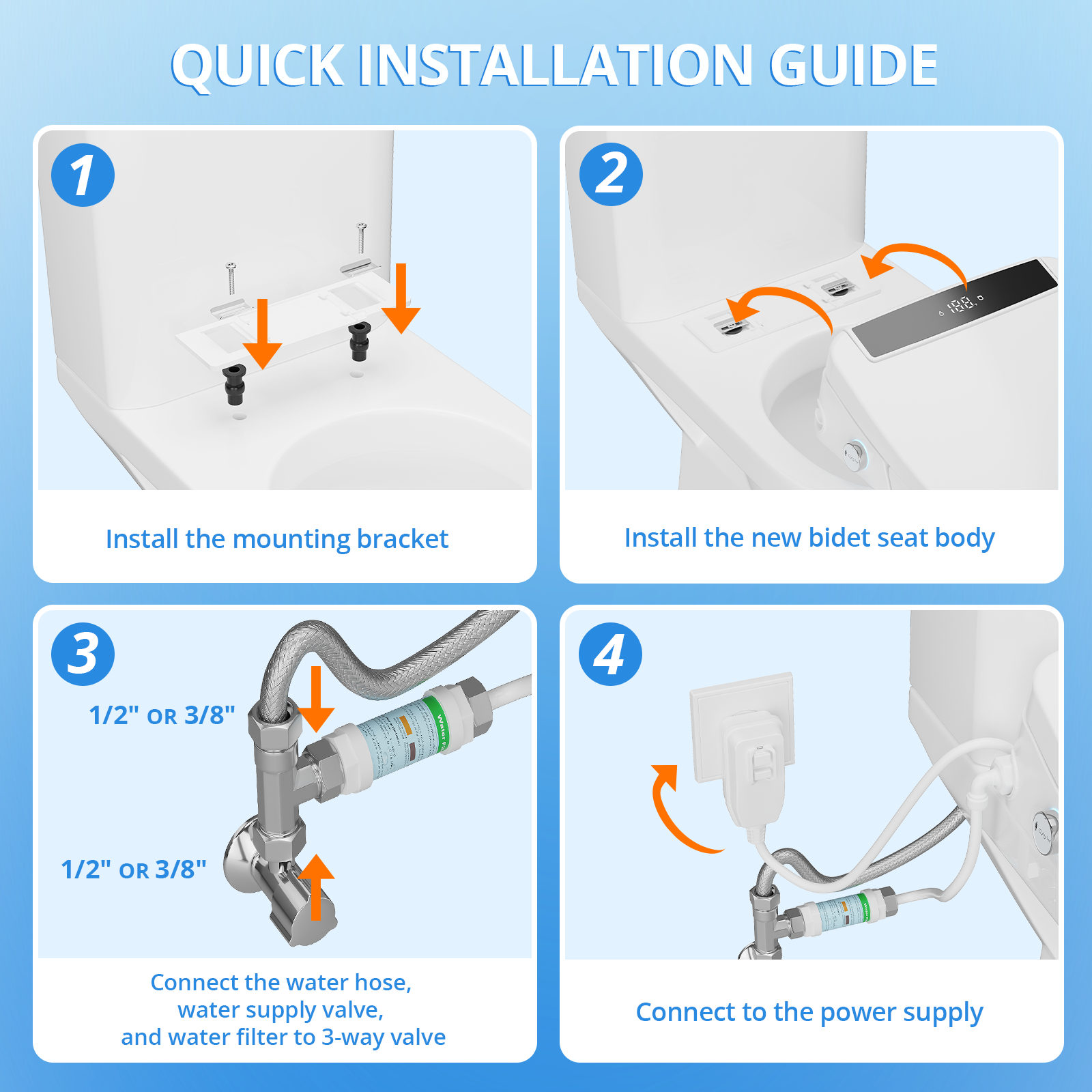 Electric Smart Bidet Toilet Seat, Upgraded Heated Bidet with Adjustable Instant Warm Water and Warm Dryer, Remote Control, Night Light, Slow Close Lid, LED Display (Elongated)