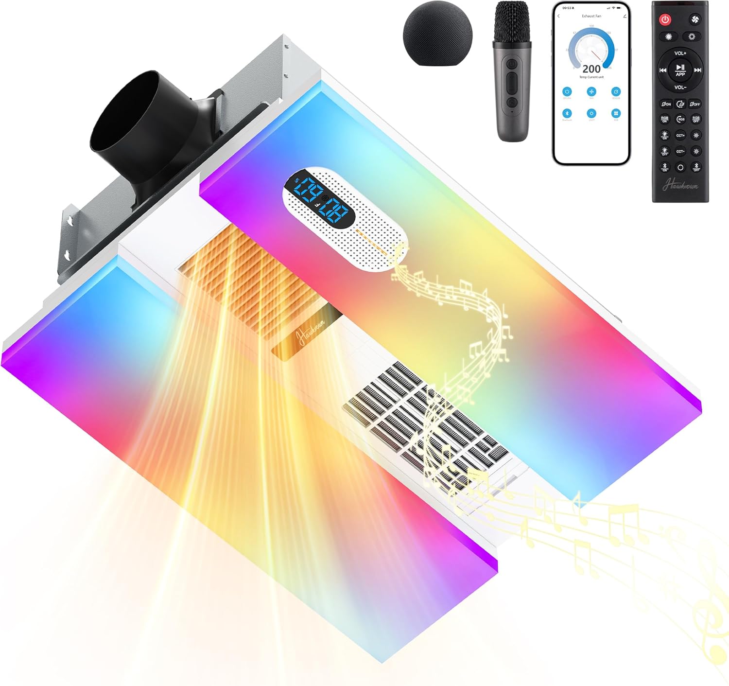 Exhaust Fan with Heater, Bluetooth Speaker, 230 CFM Quiet Ventilation Fan with Humidity & Odor Sensor, 3-Color Dimmable Light, App/Voice/Remote Control, Easy-Clean Dust Filter (White)