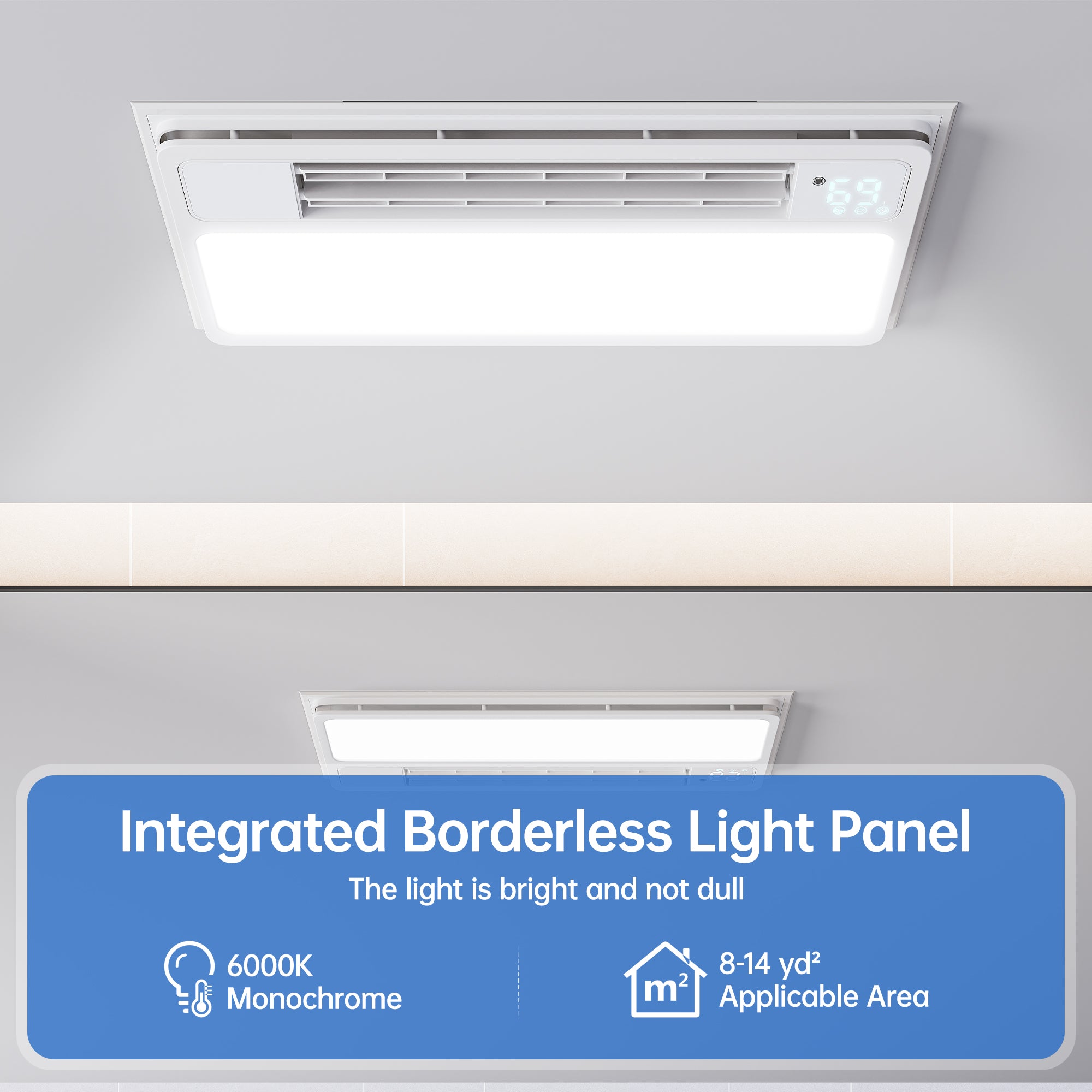 Ceiling Fans with Light and Remote Control, High Air Volume Cooling Fan with LED Temperature Display and Timer, Summer 1.0 Sone Quiet AC Vent for Bath, Attic, Kitchen (Rectangle 23.6")