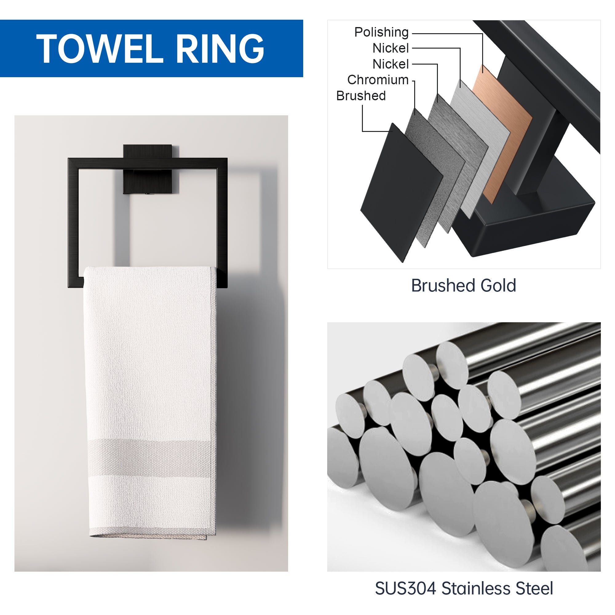 5-Piece Bathroom Hardware Accessories Set, 23.6 Inch SUS304 Stainless Steel Towel Bar Set, Wall Mounted Bathroom Towel Holders, Towel Hooks with Toilet Paper Holder (Matte Black)