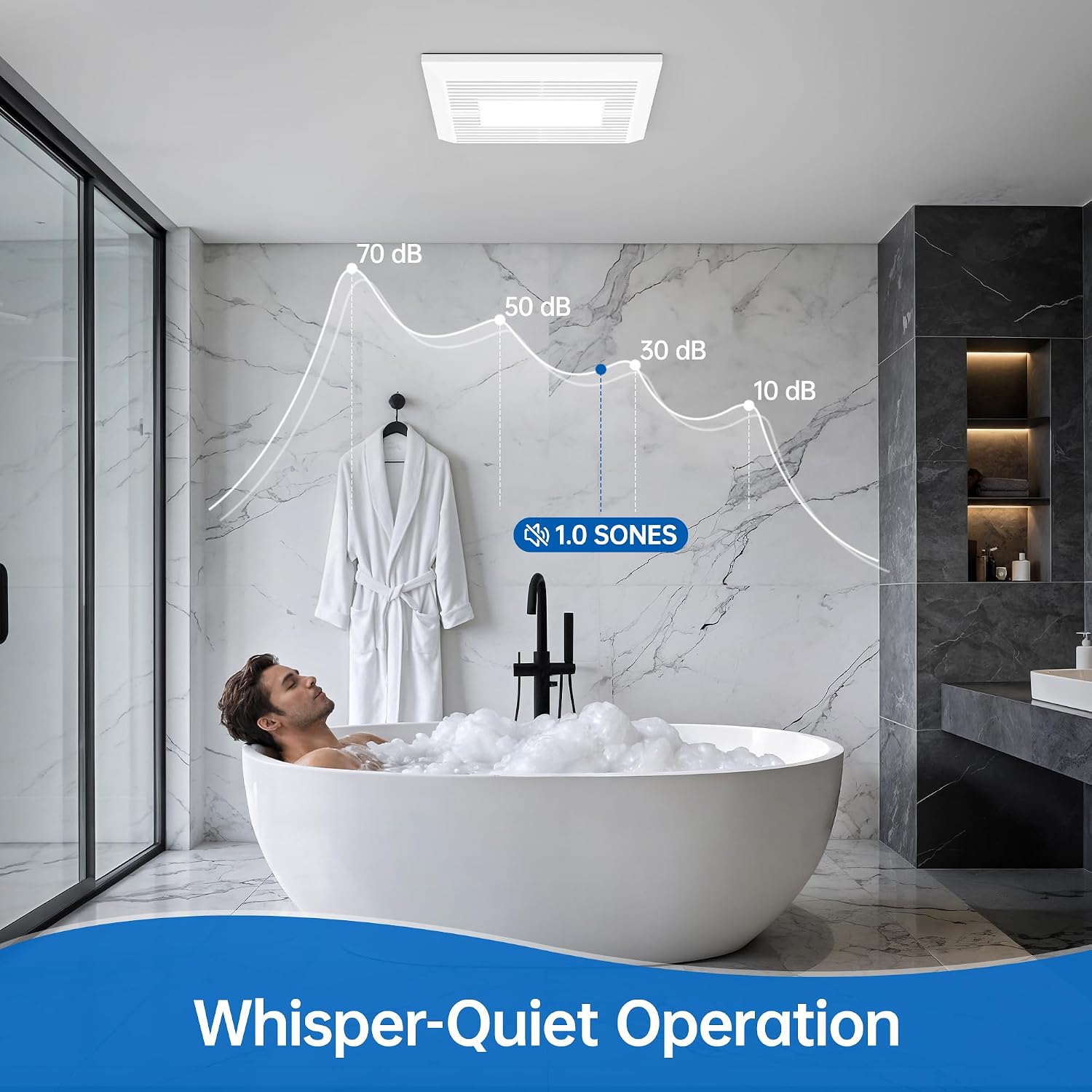 Hawkrown Bathroom Exhaust Fan with Light, 110 CFM, 1.0 Sone Quiet Ceiling Vent Fan, 2700K/4000K/5000K LED Light, Ceiling Opening 9.25" x 7.68", Durable Metal Housing, Wall Control