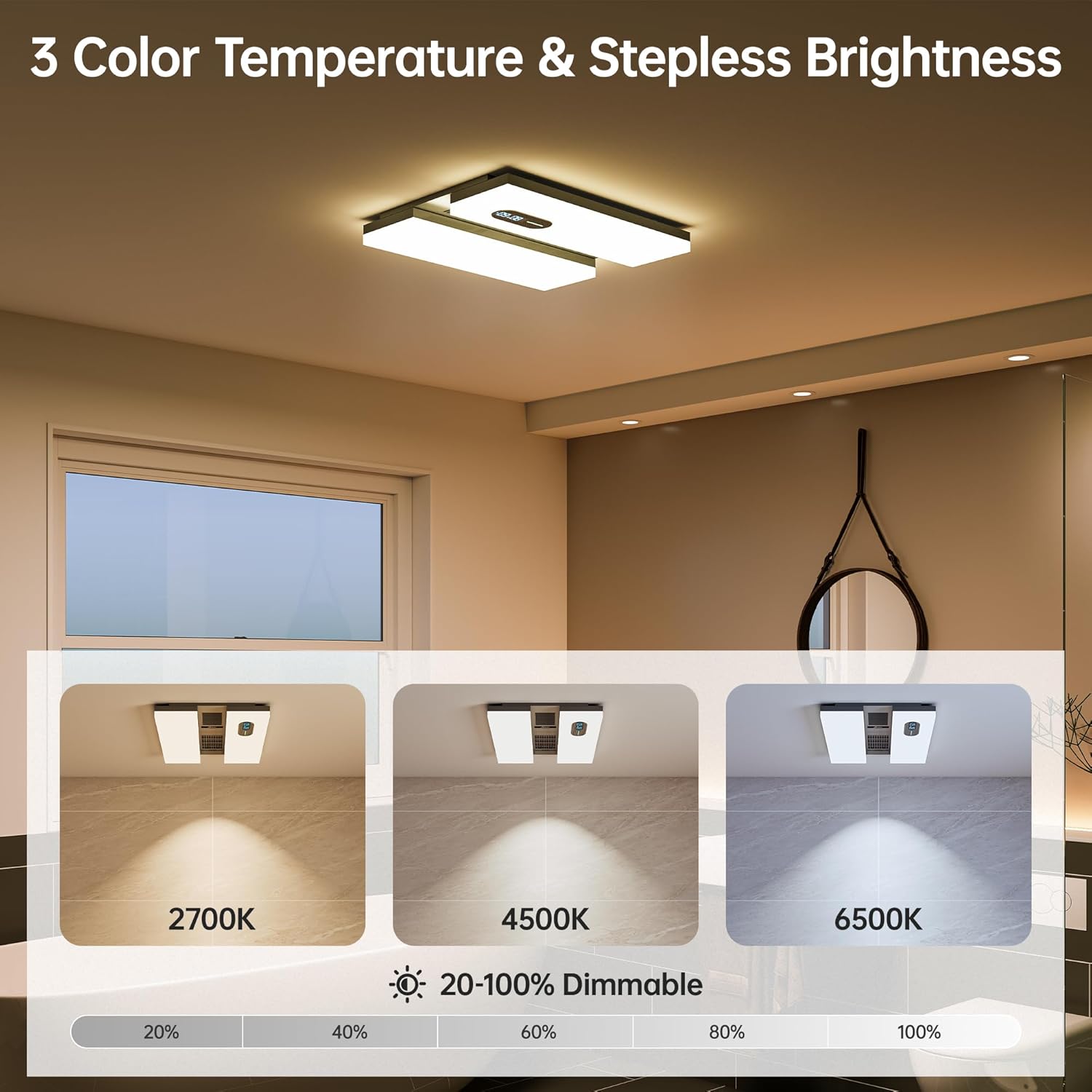 Exhaust Fan with Heater, Bluetooth Speaker, 230 CFM Quiet Ventilation Fan with Humidity & Odor Sensor, 3-Color Dimmable Light, App/Voice/Remote Control, Easy-Clean Dust Filter (Grey)