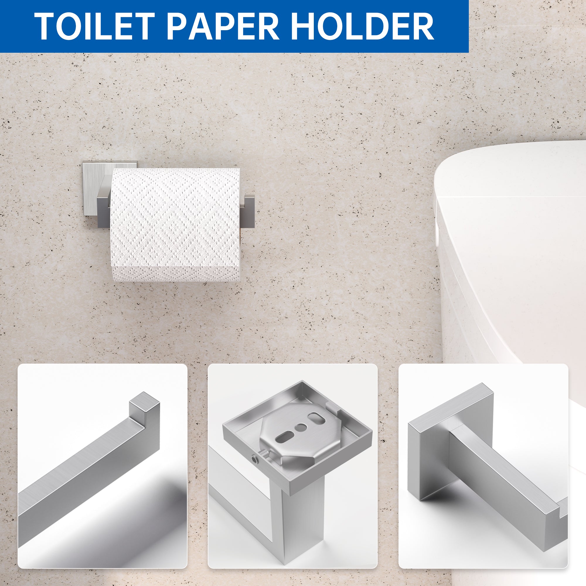 5-Piece Bathroom Hardware Accessories Set, 23.6 Inch SUS304 Stainless Steel Towel Bar Set, Wall Mounted Bathroom Towel Holders, Towel Hooks with Toilet Paper Holder (Brushed Nickel)