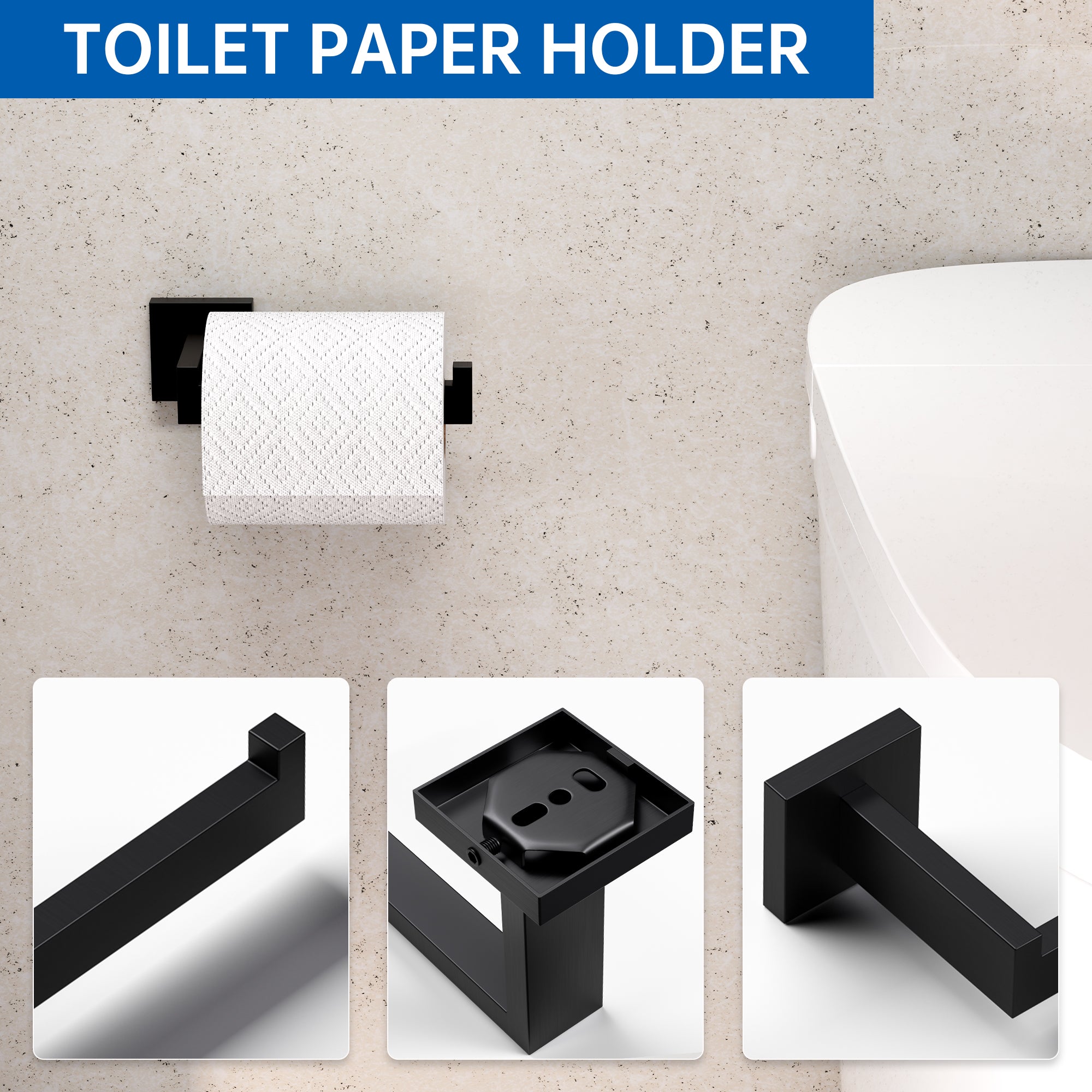 5-Piece Bathroom Hardware Accessories Set, 23.6 Inch SUS304 Stainless Steel Towel Bar Set, Wall Mounted Bathroom Towel Holders, Towel Hooks with Toilet Paper Holder (Matte Black)