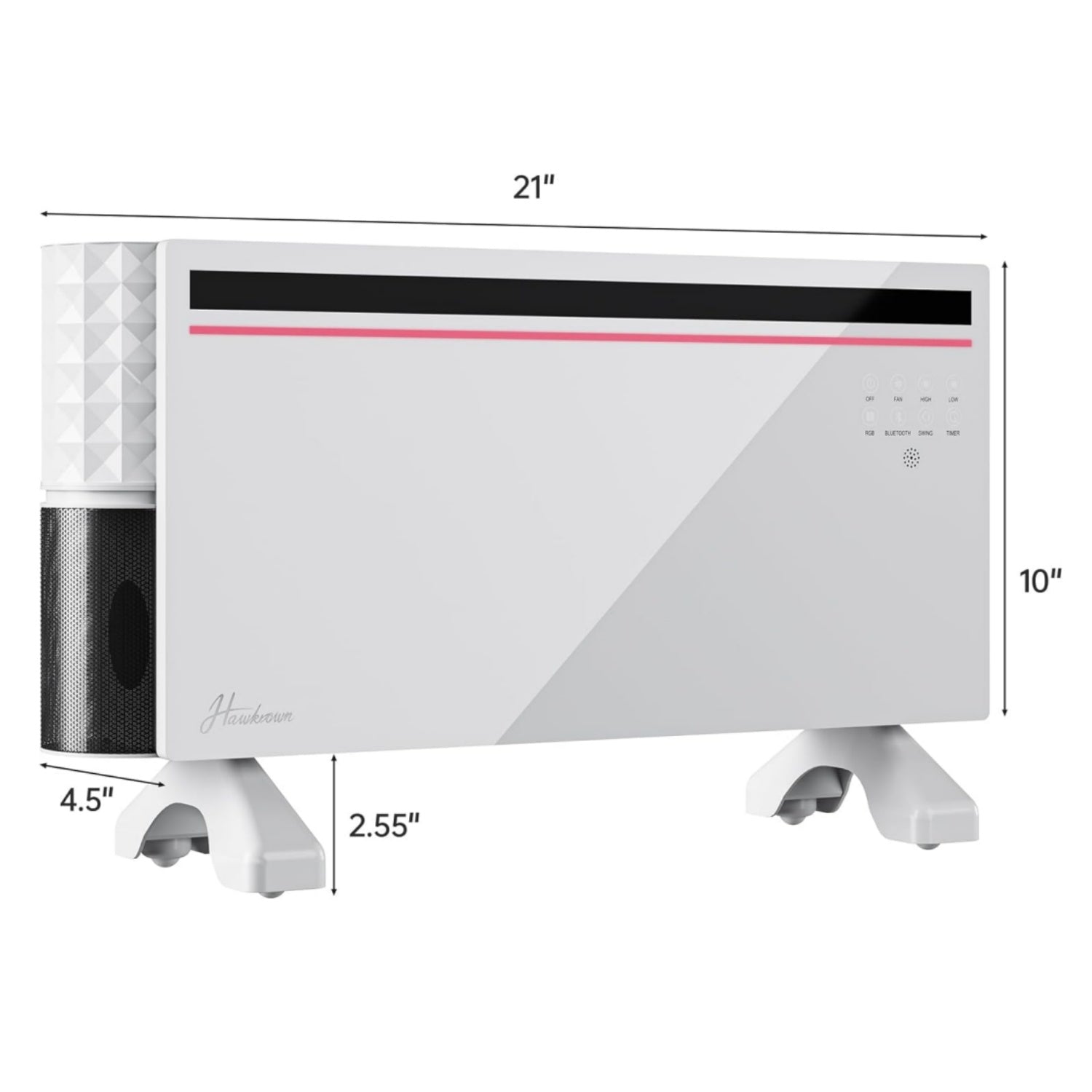 Electric Space Heater, Heater for indoor use, Dual Heating Modes, 120°Wide Oscillation, Bluetooth Speaker with 3 RGB Modes, Child lock, Display for Lyrics, Timing function (White)