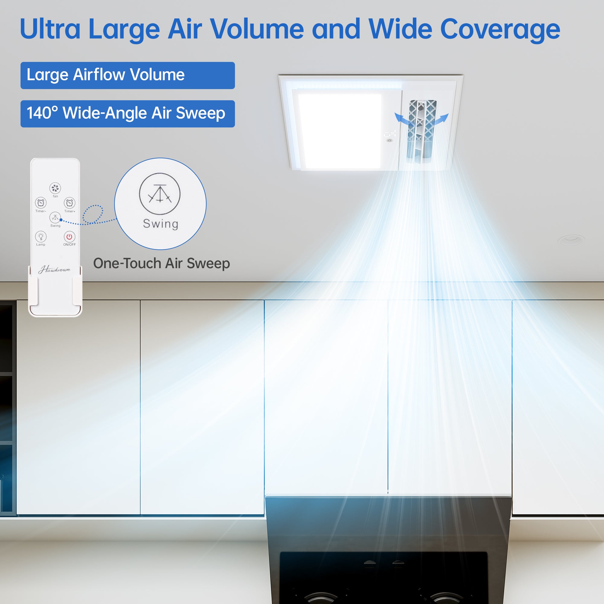 Ceiling Fans with Light and Remote Control, High Air Volume Cooling Fan with LED Temperature Display and Timer, Summer 1.0 Sone Quiet AC Vent for Bath, Attic, Kitchen (White)