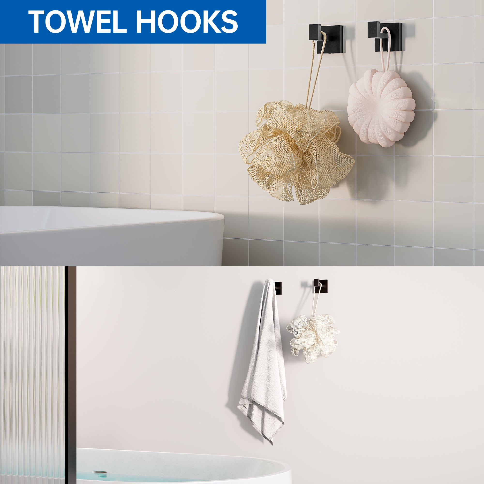 10-Piece Bathroom Hardware Accessories Set, 23.6 Inch SUS304 Stainless Steel Towel Bar Set, Wall Mounted Bathroom Towel Holders, Towel Hooks with Toilet Paper Holder (Matte Black)