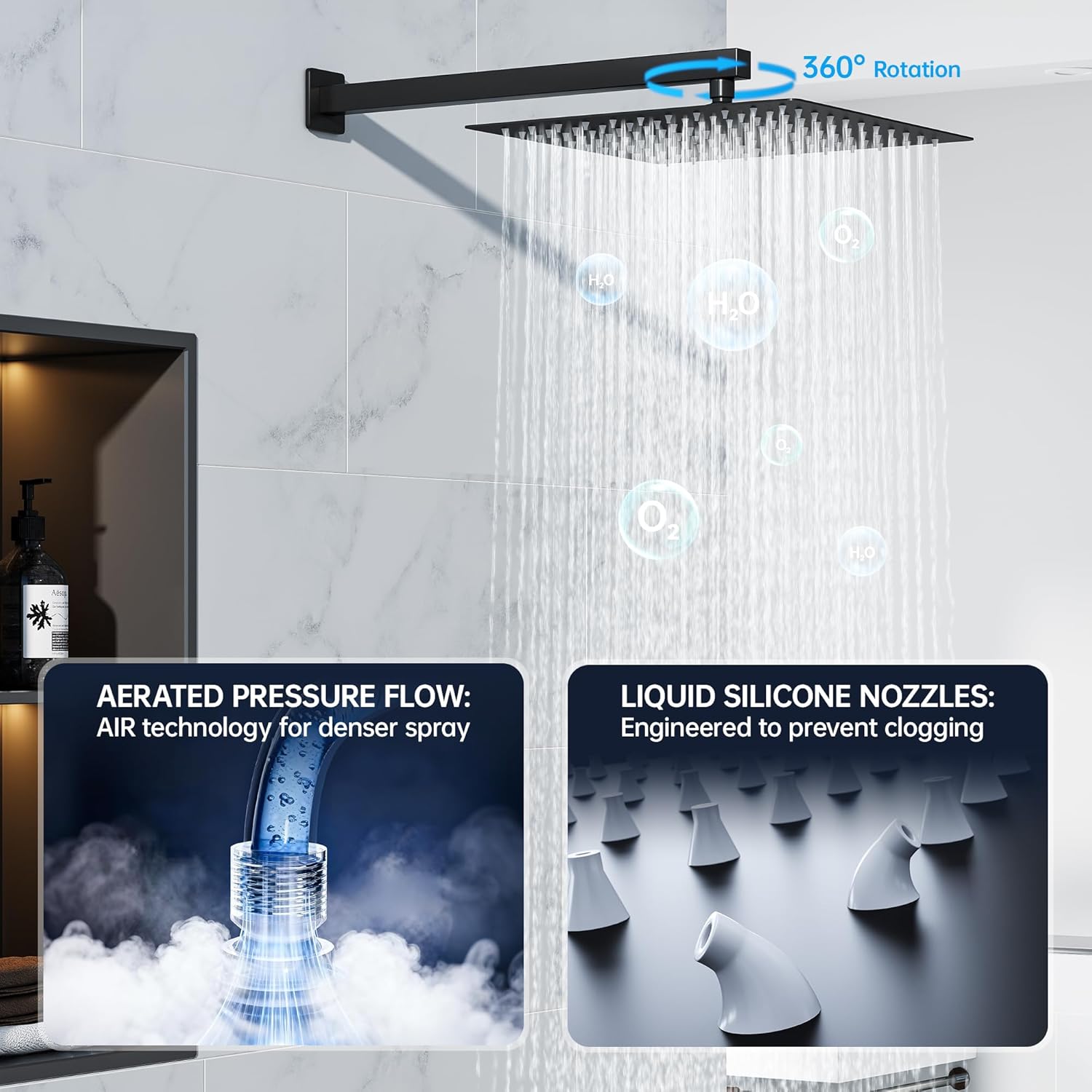 10 Inch Luxury Rain Shower Faucet Set, Matte Black Shower System with Rainfall Shower Head and Handheld Spray, SUS304 Stainless Steel and Solid Brass Wall Mounted Shower Valve Trim Kit