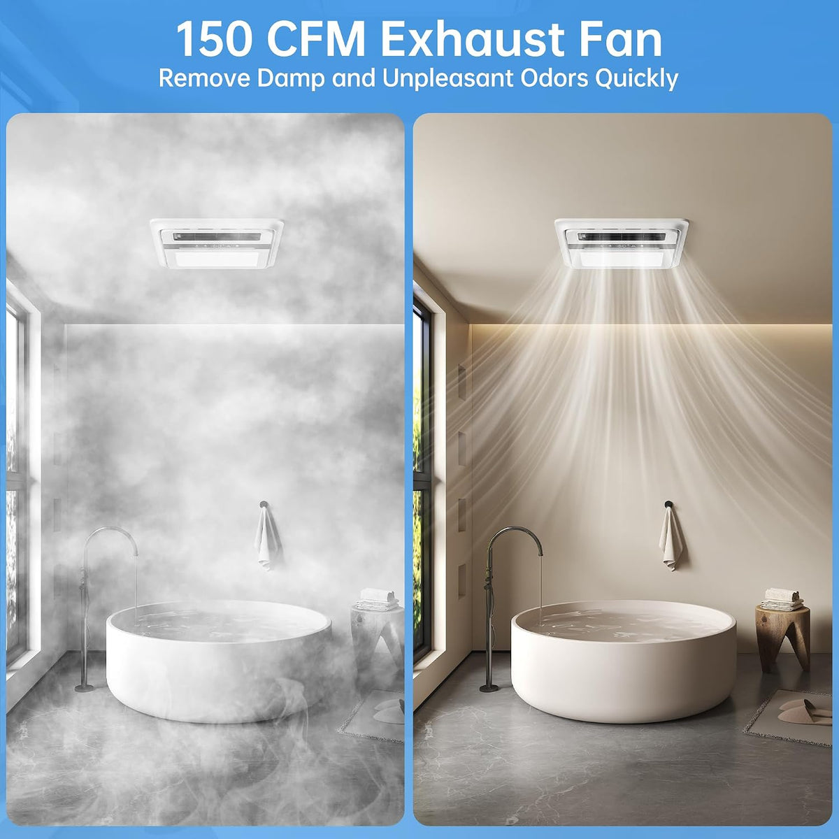 Hawkrown 4 in 1 Bathroom Exhaust Fan with Light, 1760W Heater Fan Light Combo, 190 CFM Bathroom Fan, 1.0 Sone Exhaust Fan with Heater, Light, Ventilation for Home, Bath, Hotel