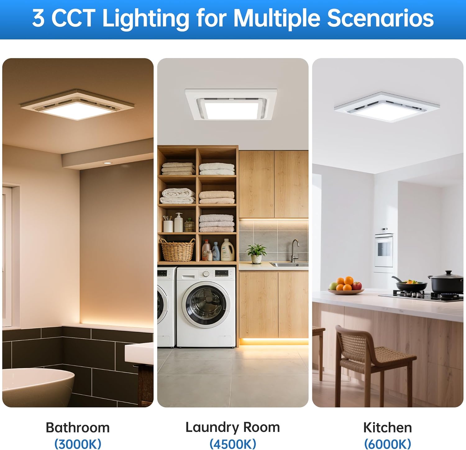 10 inch Panel Bathroom Exhaust Fan with Light,3CCT(3000K,4500K,6000K, 1200lm), 110 CFM Powerful Ventilation, Ultra Quiet 1.0 Sone Ceiling Ventilation Fan for Bath, Bedroom, Laundry, 8”x8”Mount
