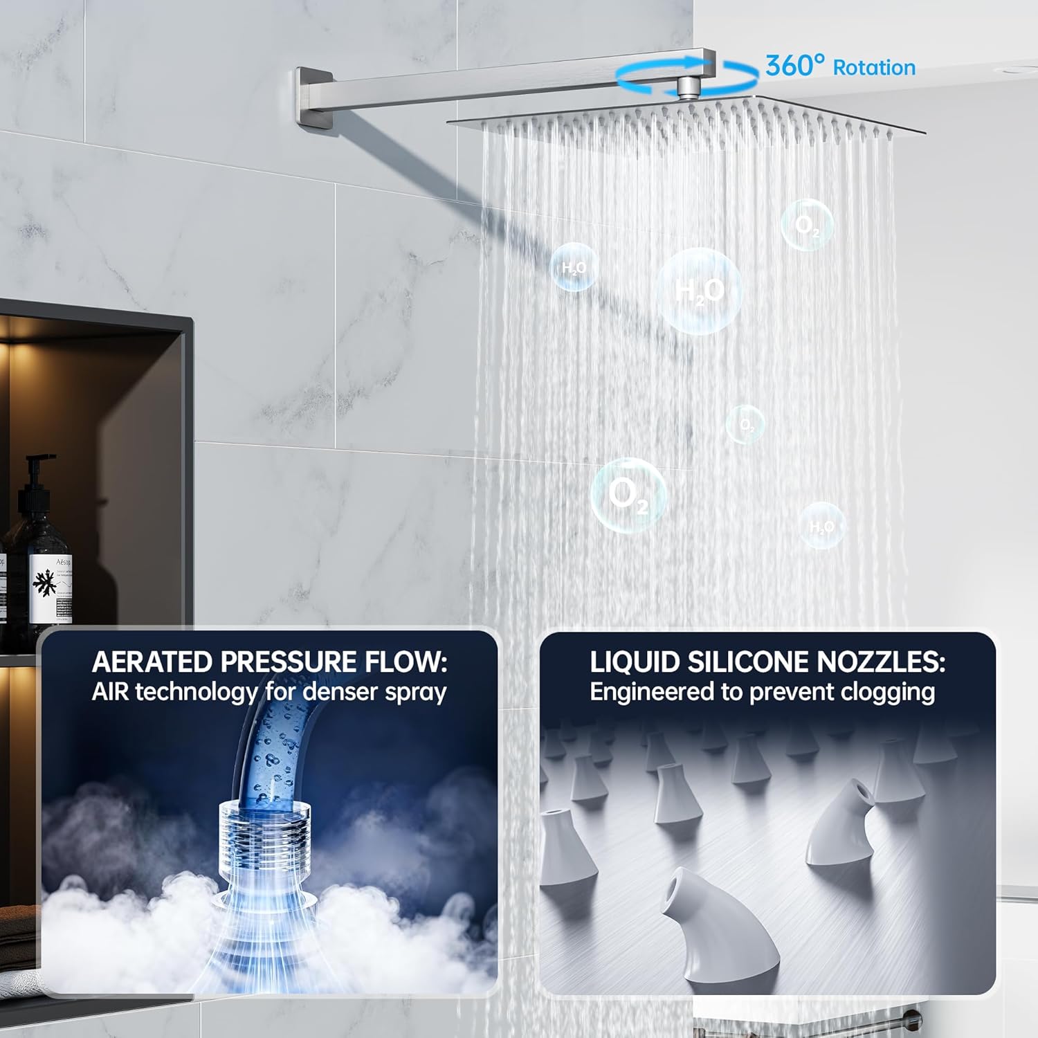 10 Inch Luxury Rain Shower Faucet Set, Brushed Nickel Shower System with Rainfall Shower Head and Handheld Spray, SUS304 Stainless Steel and Solid Brass Wall Mounted Shower Valve Trim Kit