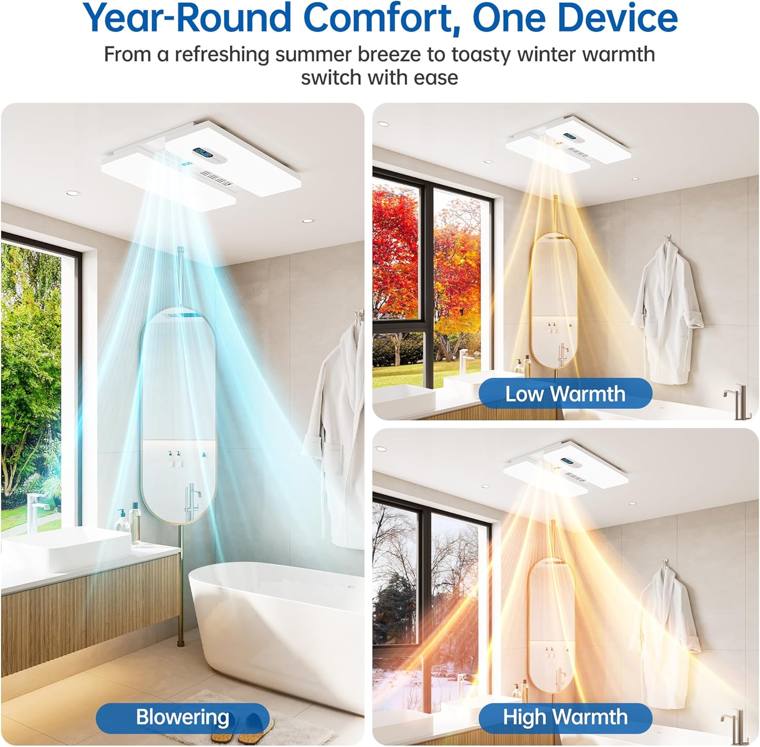 Exhaust Fan with Heater, Bluetooth Speaker, 230 CFM Quiet Ventilation Fan with Humidity & Odor Sensor, 3-Color Dimmable Light, App/Voice/Remote Control, Easy-Clean Dust Filter (White)
