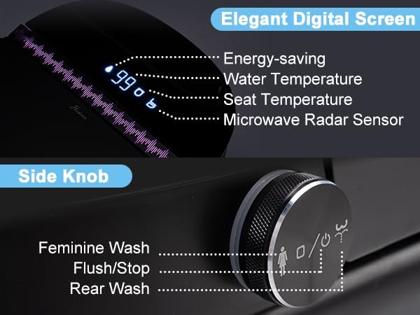 Black Smart Toilet with Bidet Built in, Built in Tank with Boost Pump Flush, Auto Open/Close Lid, Foot Sensor Operation, ADA Comfort Height and Heat Seat, Instant Warm Water and Dryer