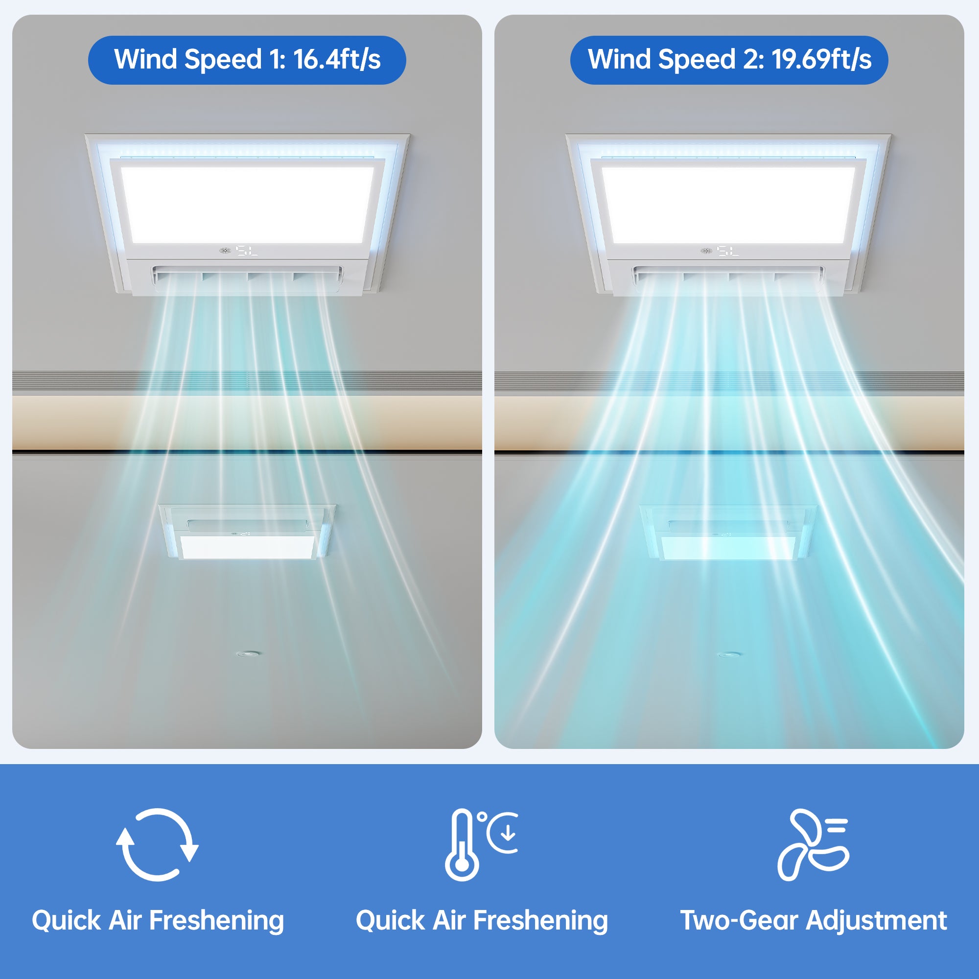 Ceiling Fans with Light and Remote Control, High Air Volume Cooling Fan with LED Temperature Display and Timer, Summer 1.0 Sone Quiet AC Vent for Bath, Attic, Kitchen (White)