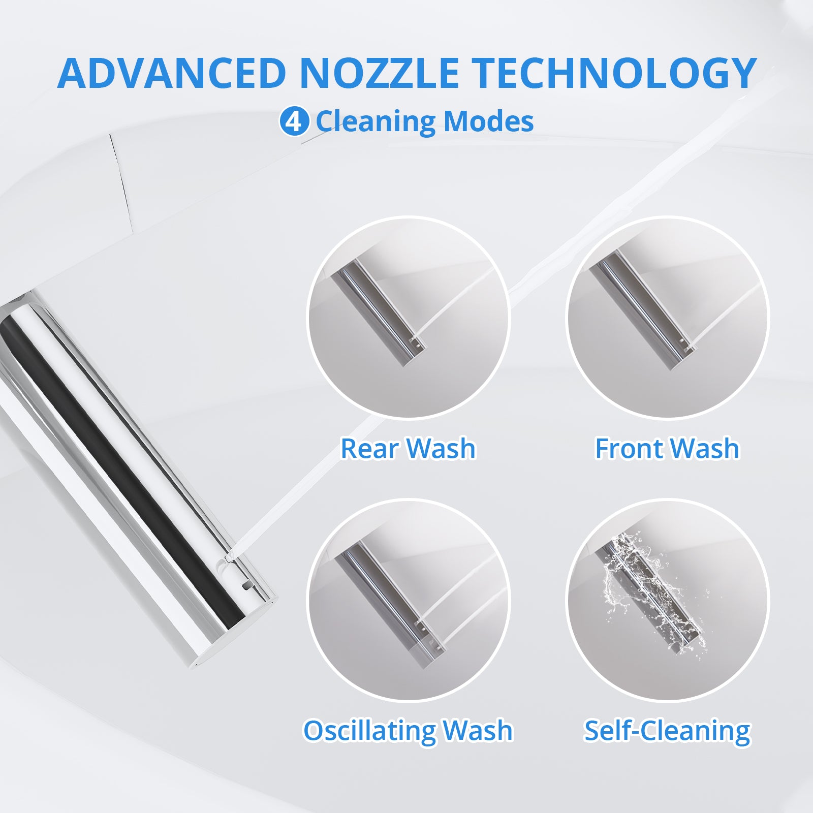 Electric Smart Bidet Toilet Seat Elongated with 4 Water Modes, Heated Toilet Seat with Instant Warm Water and Warm Dryer, Night Light, Slow Close Lid, LED Display, Side Arm Control (Elongated)