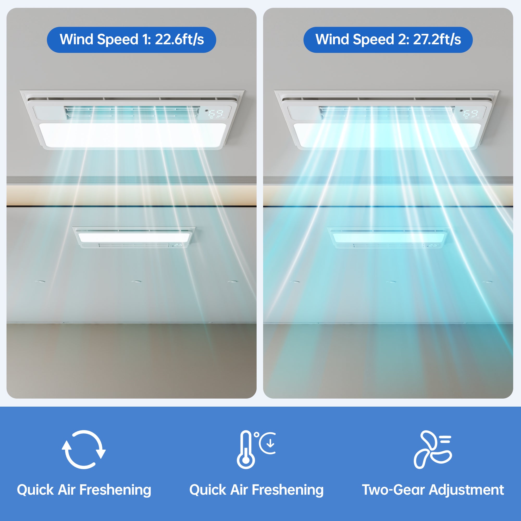 Ceiling Fans with Light and Remote Control, High Air Volume Cooling Fan with LED Temperature Display and Timer, Summer 1.0 Sone Quiet AC Vent for Bath, Attic, Kitchen (Rectangle 23.6")