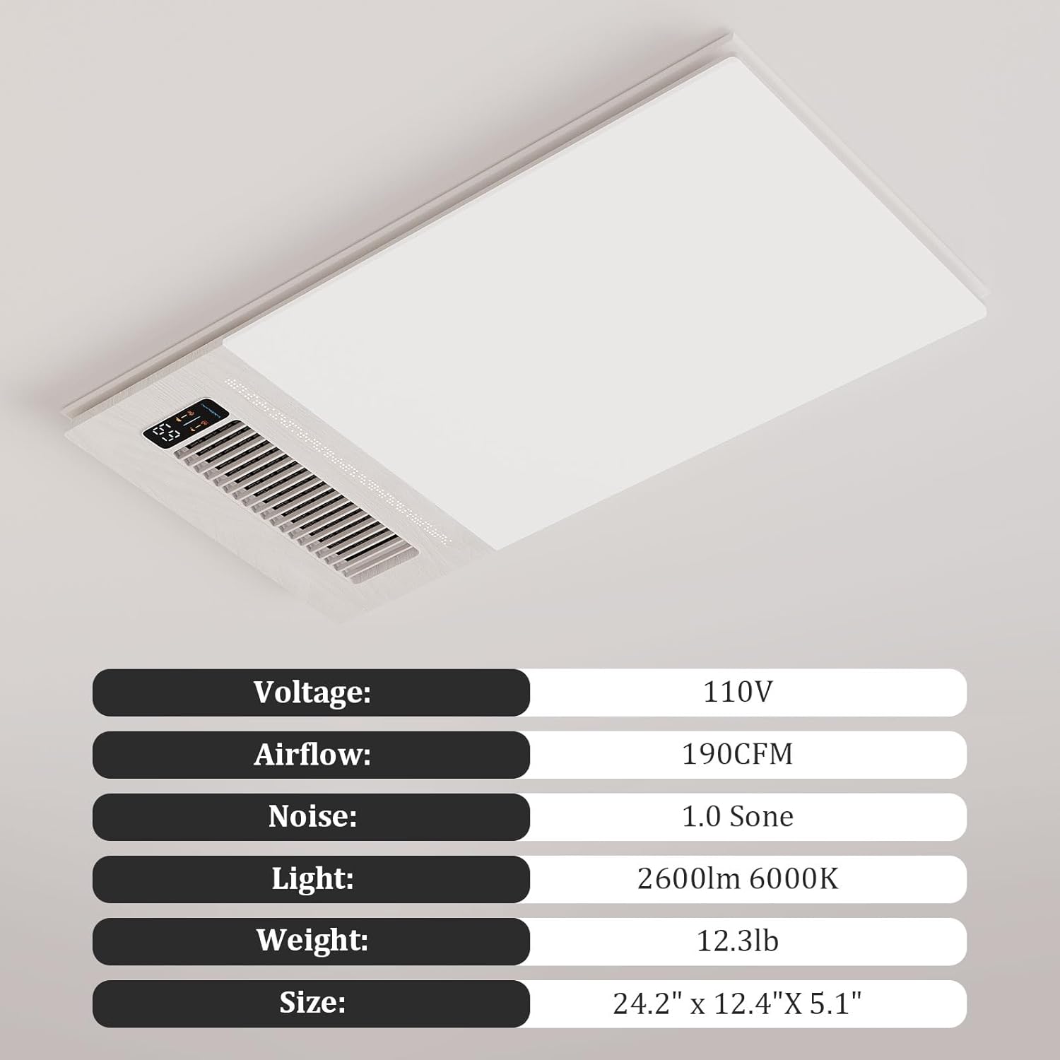 4 in 1 Bathroom Exhaust Fan with Light and Heater, 1900W Bathroom Heater Fan Light Combo, 180 CFM 1.0 Sone Ceiling Fan Remote Control Heater, Ventilation for Home, Bath, Hotel (style 2)