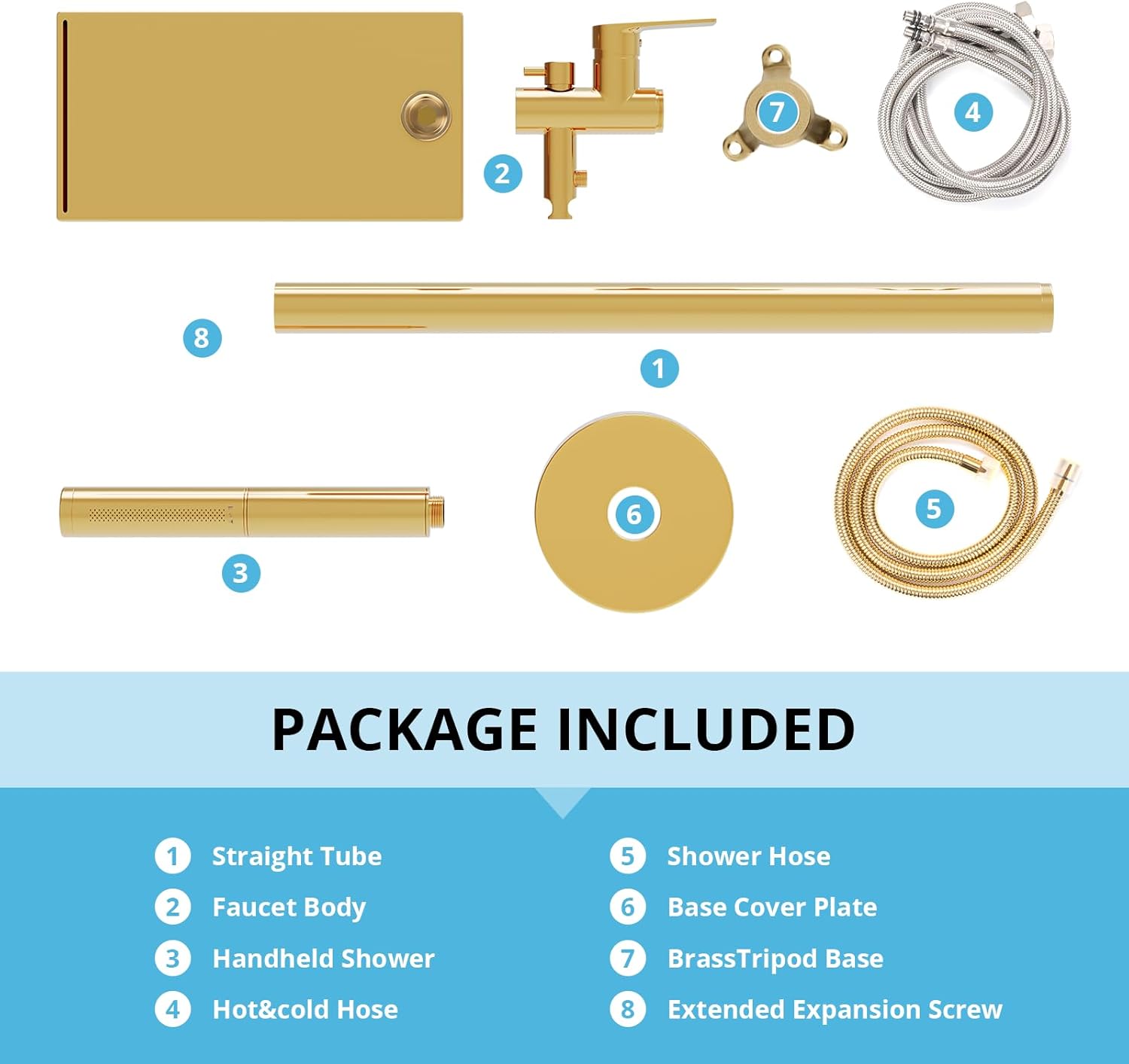Freestanding Bathtub Faucet, Floor Mount Bathtub Faucet with 2 Water Outlet Modes, Swivel Gooseneck Spout with Hand Shower,Single Handle, Max Flow Rate 7.4 GPM (Waterfall 2-Bright Gold)