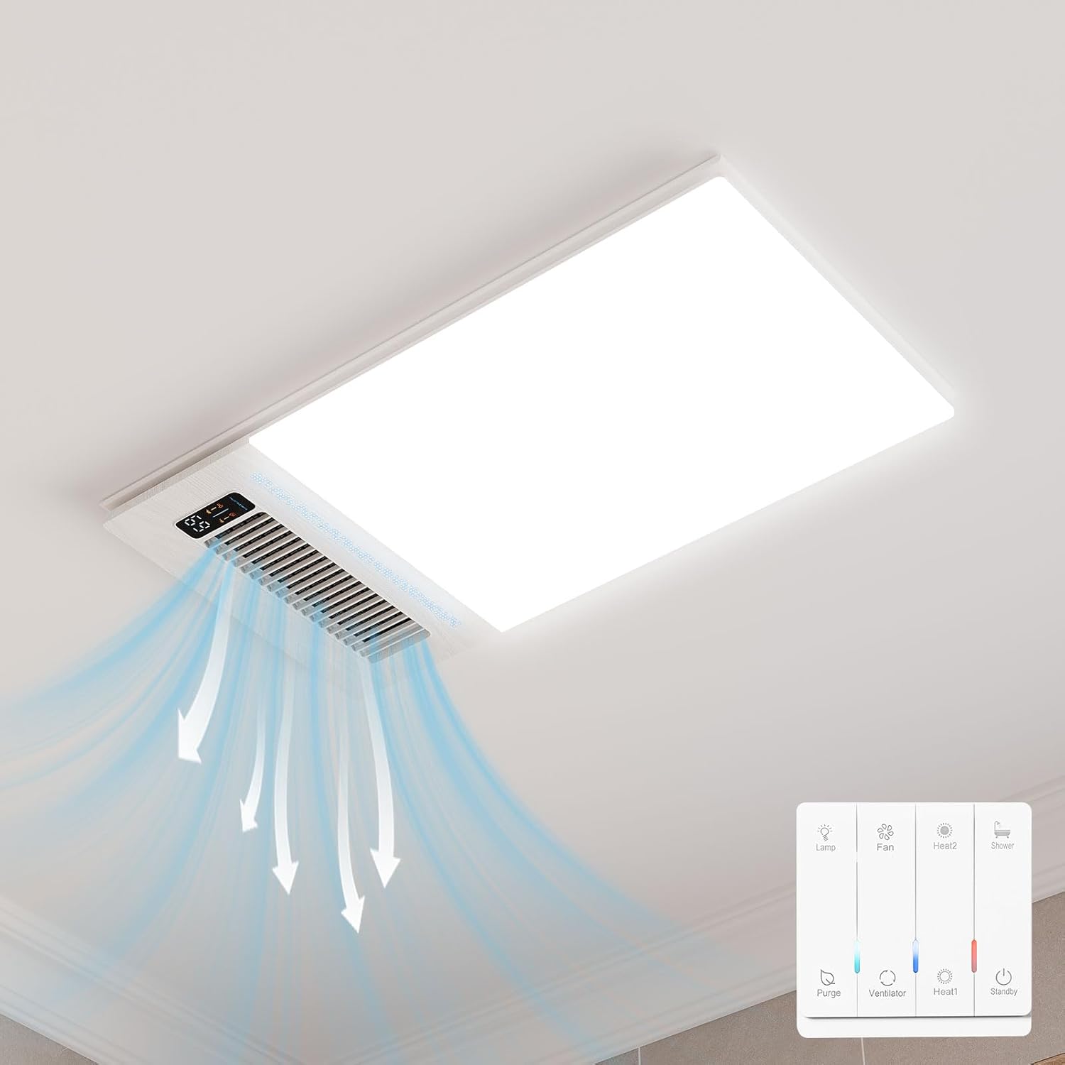 4 in 1 Bathroom Exhaust Fan with Light and Heater, 1900W Bathroom Heater Fan Light Combo, 180 CFM 1.0 Sone Ceiling Fan Remote Control Heater, Ventilation for Home, Bath, Hotel (style 2)