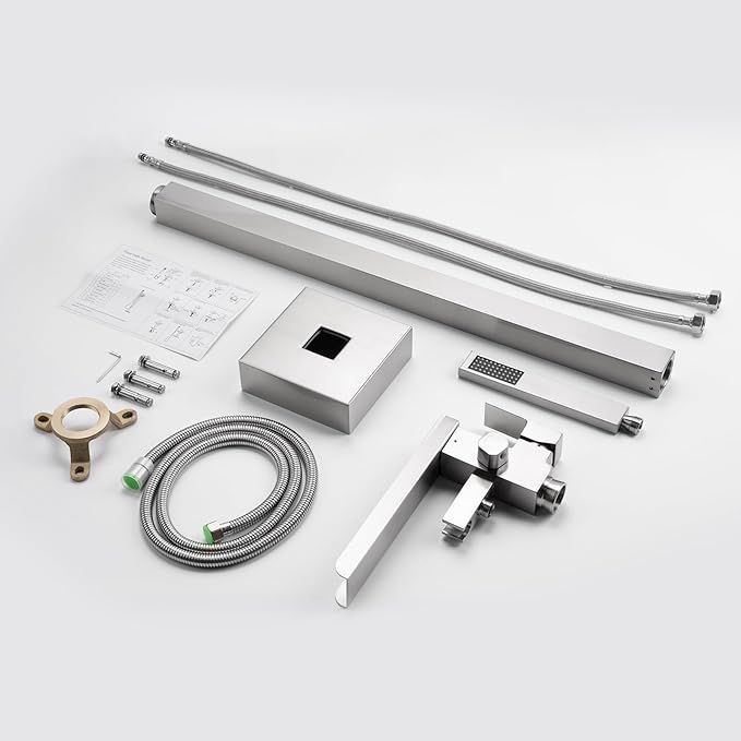 Freestanding Bathtub Faucet, Floor Mount Bathtub Faucet with 2 Water Outlet Modes, Swivel Gooseneck Spout with Hand Shower,Single Handle, Max Flow Rate 7.4 GPM (Waterfall-Brushed Nickel)