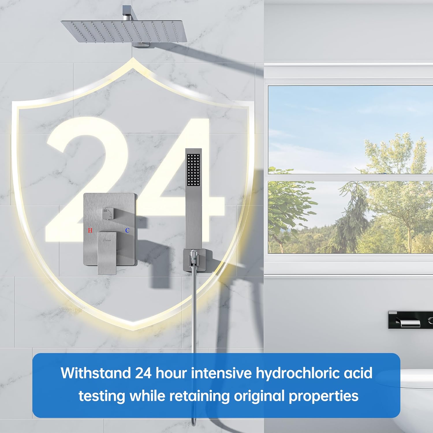 8 Inch Luxury Rain Shower Faucet Set, Brushed Nickel Shower System with Rainfall Shower Head and Handheld Spray, SUS304 Stainless Steel and Solid Brass Wall Mounted Shower Valve Trim Kit