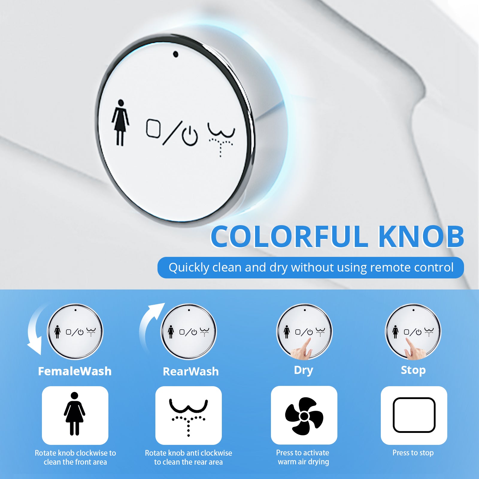 Electric Smart Bidet Toilet Seat, Upgraded Heated Bidet with Adjustable Instant Warm Water and Warm Dryer, Remote Control, Night Light, Slow Close Lid, LED Display (Round)