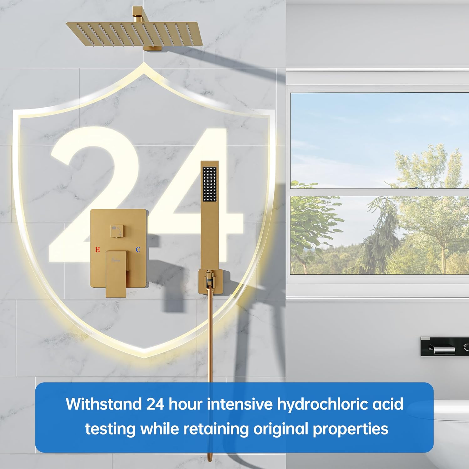 8 Inch Luxury Rain Shower Faucet Set, Brushed Gold Shower System with Rainfall Shower Head and Handheld Spray, SUS304 Stainless Steel and Solid Brass Wall Mounted Shower Valve Trim Kit