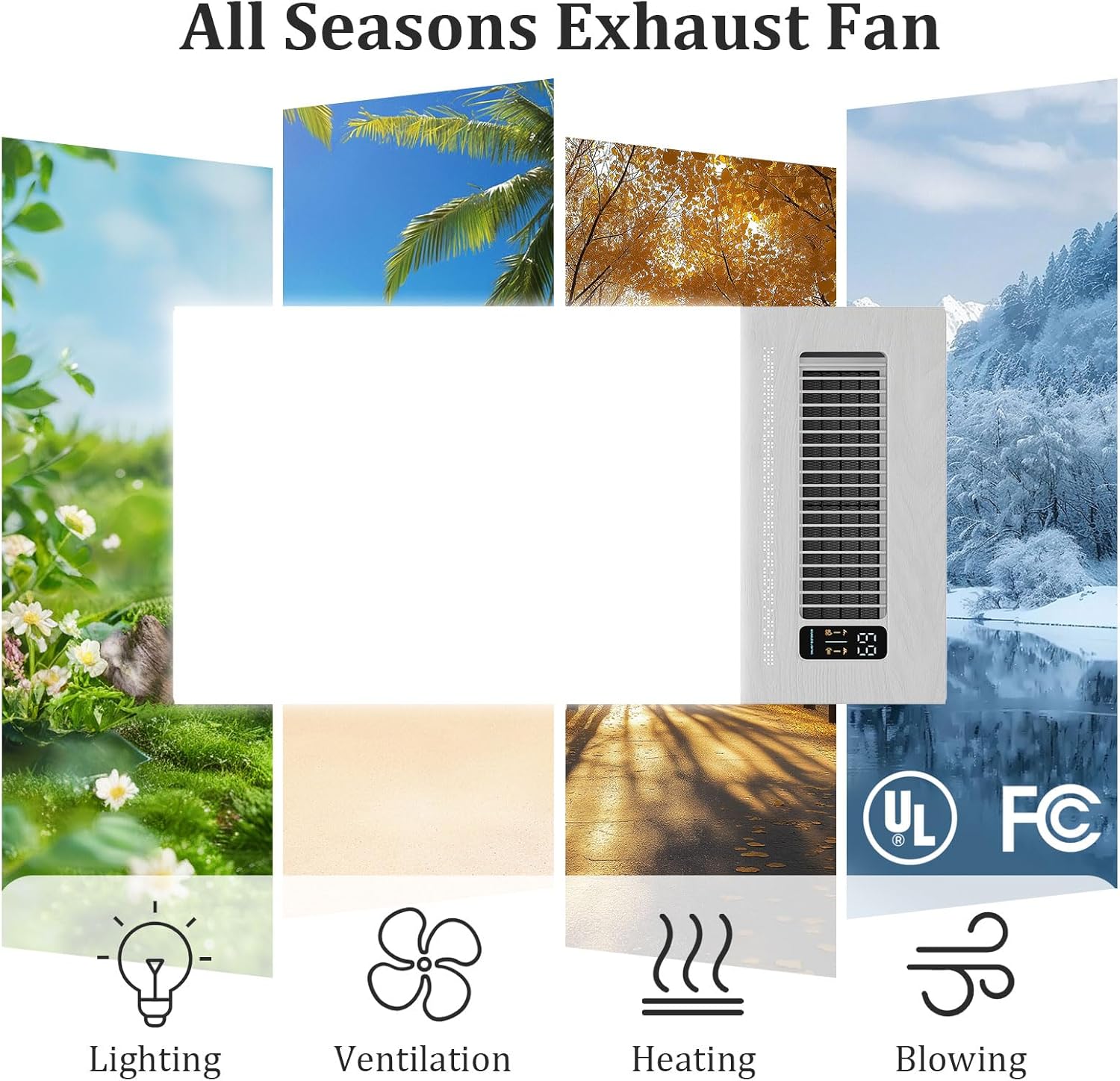 4 in 1 Bathroom Exhaust Fan with Light and Heater, 1900W Bathroom Heater Fan Light Combo, 180 CFM 1.0 Sone Ceiling Fan Remote Control Heater, Ventilation for Home, Bath, Hotel (style 2)