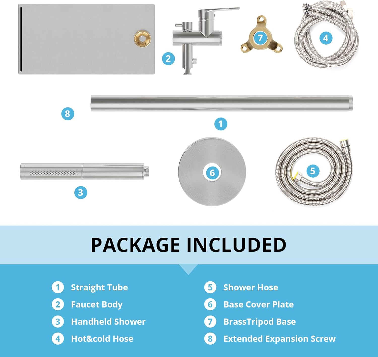 Freestanding Bathtub Faucet, Floor Mount Bathtub Faucet with 2 Water Outlet Modes, Swivel Gooseneck Spout with Hand Shower,Single Handle, Max Flow Rate 7.4 GPM (Waterfall 2-Brushed Nickel)