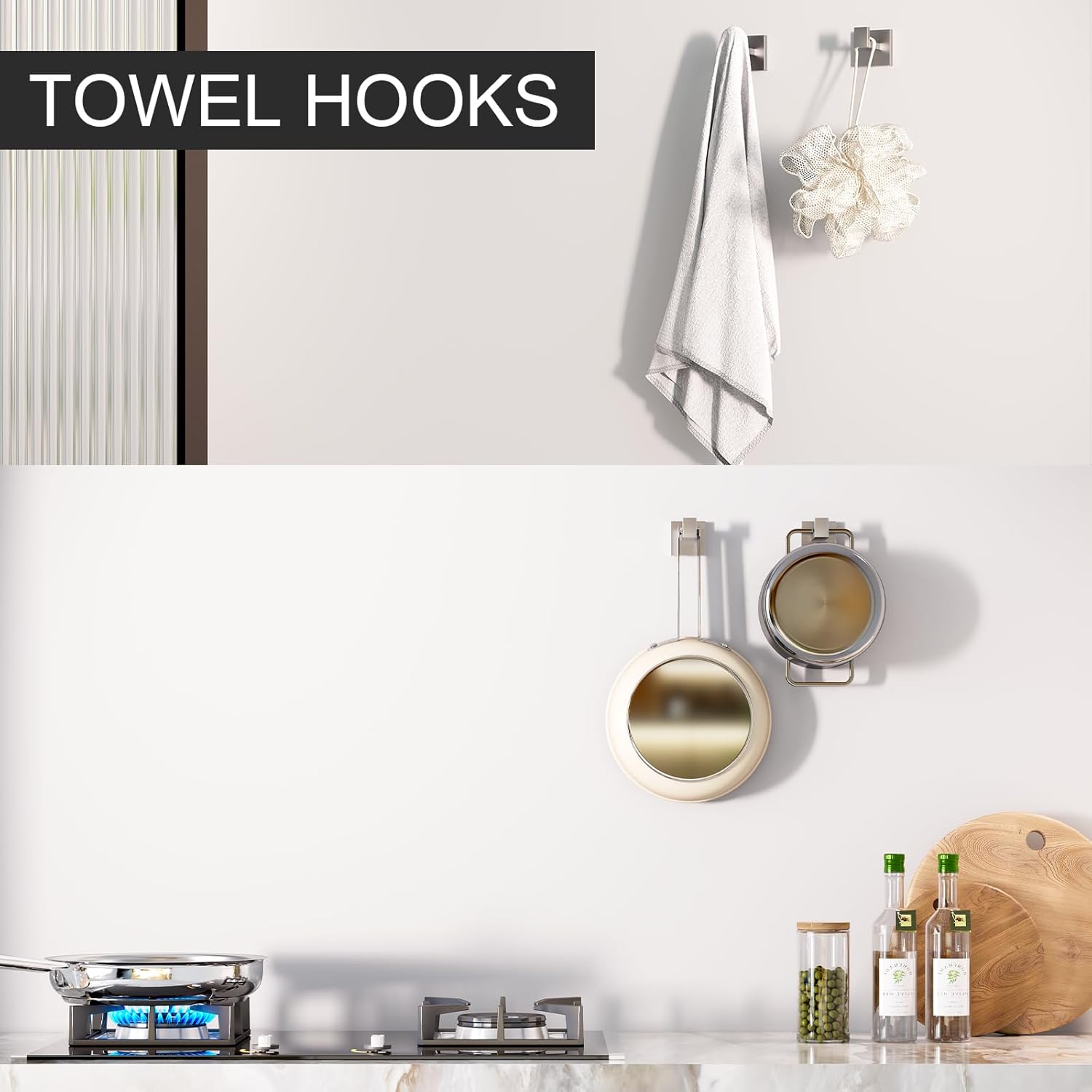 5-Pieces Bathroom Hardware Set, SUS304 Stainless Steel Wall Mounted 16 Inch Hand Towel Bar, Toilet Paper Holder, Towel Ring, Towel Hooks, Bathroom Towel Bar Set (Brushed Nickel)