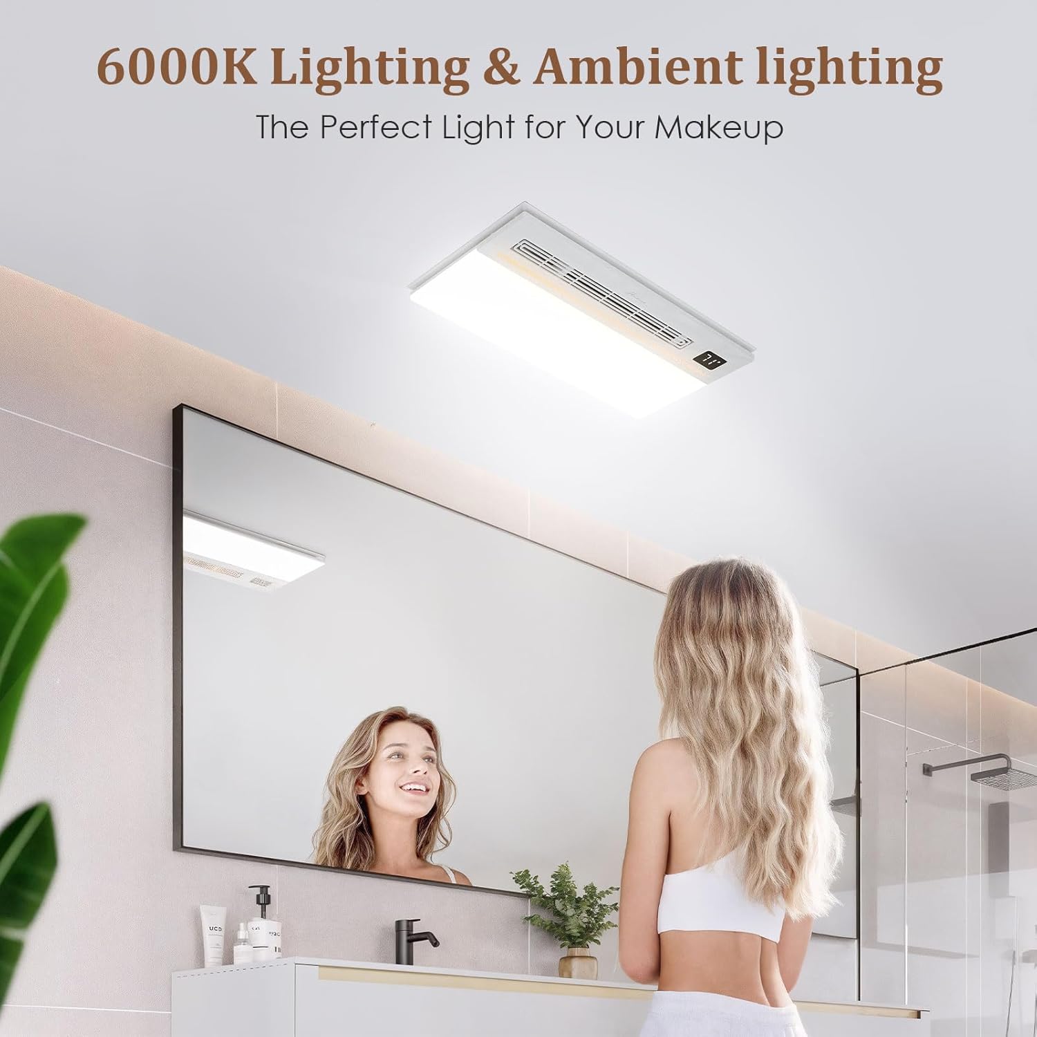 4 in 1 Bathroom Exhaust Fan with Light and Heater, 1800W 180 CFM 1.0 Sone Ceiling Fan Remote Control Heater, Ventilation for Home, Bath, Hotel