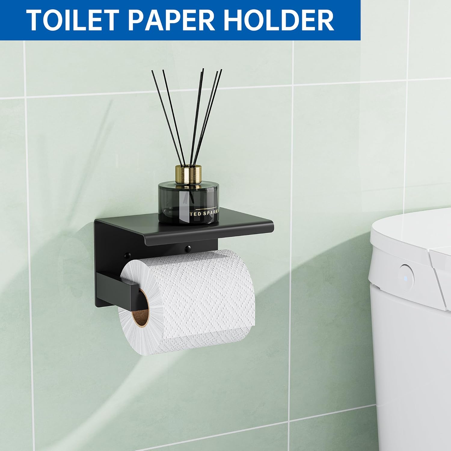 5-Pieces Bathroom Hardware Set, SUS304 Stainless Steel Wall Mounted 23.6 Inch Towel Bar, Toilet Paper Holder, Towel Hooks, Bathroom Towel Bar Set (Matte Black (Type 2), 5 Piece-23.6 inch)