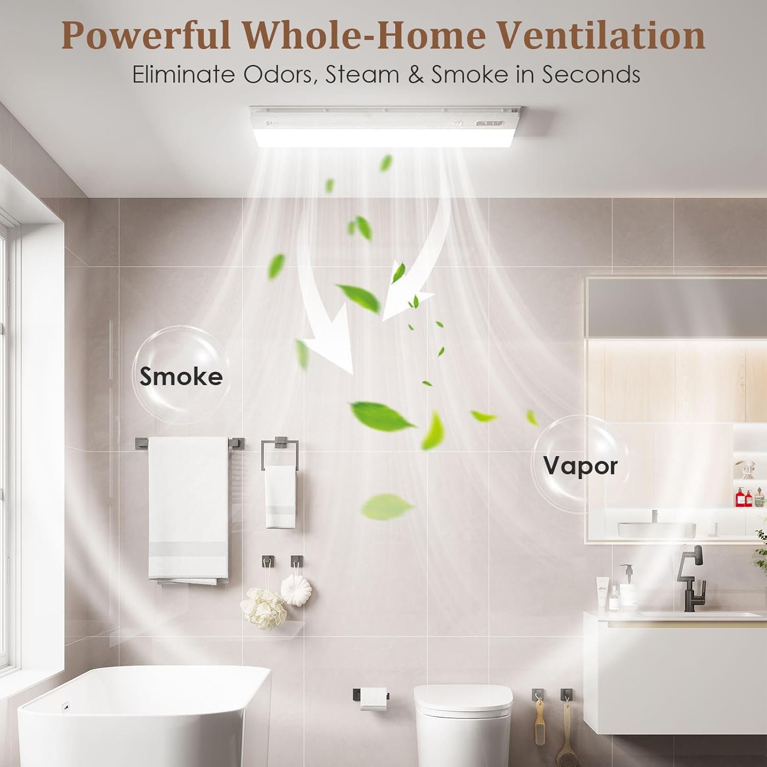 4 in 1 Bathroom Exhaust Fan with Light and Heater, 1800W 180 CFM 1.0 Sone Ceiling Fan Remote Control Heater, Ventilation for Home, Bath, Hotel