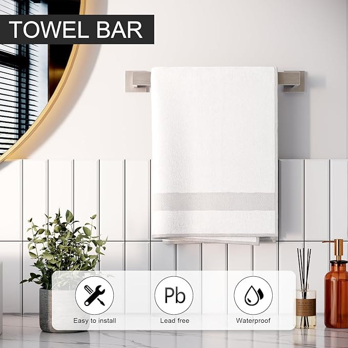5-Pieces Bathroom Hardware Set, SUS304 Stainless Steel Wall Mounted 16 Inch Hand Towel Bar, Toilet Paper Holder, Towel Ring, Towel Hooks, Bathroom Towel Bar Set (Brushed Nickel)
