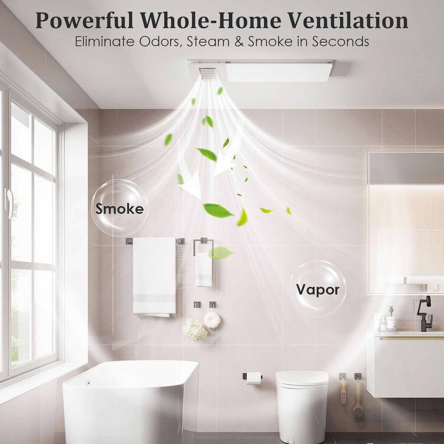 4 in 1 Bathroom Exhaust Fan with Light and Heater, 1900W Bathroom Heater Fan Light Combo, 180 CFM 1.0 Sone Ceiling Fan Remote Control Heater, Ventilation for Home, Bath, Hotel (style 2)