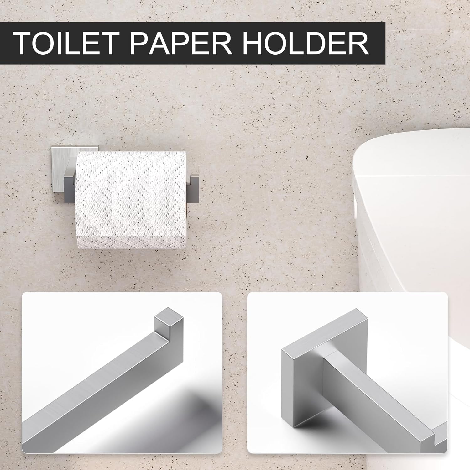 5-Pieces Bathroom Hardware Set, SUS304 Stainless Steel Wall Mounted 16 Inch Hand Towel Bar, Toilet Paper Holder, Towel Ring, Towel Hooks, Bathroom Towel Bar Set (Brushed Nickel)