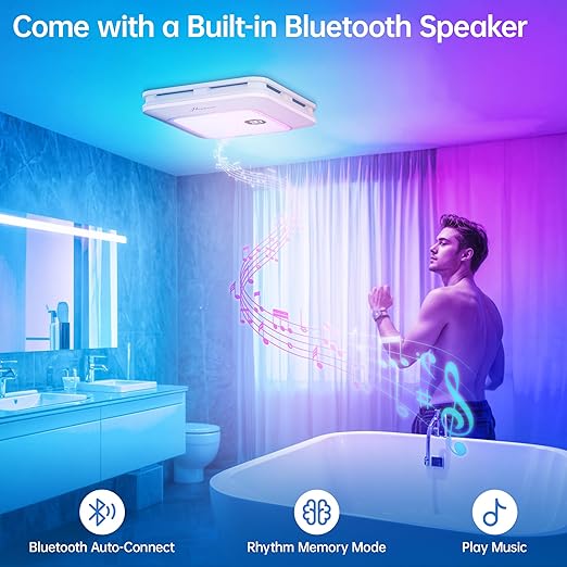 Bathroom Exhaust Fan with Bluetooth Speaker, 230 CFM 1.0 Sone Bathroom Exhaust Fan with Light, 3 Dynamic Light, 7 LED Color, 3 Color Temperatures, Nightlight,Remote, Easy Install (Ivory)