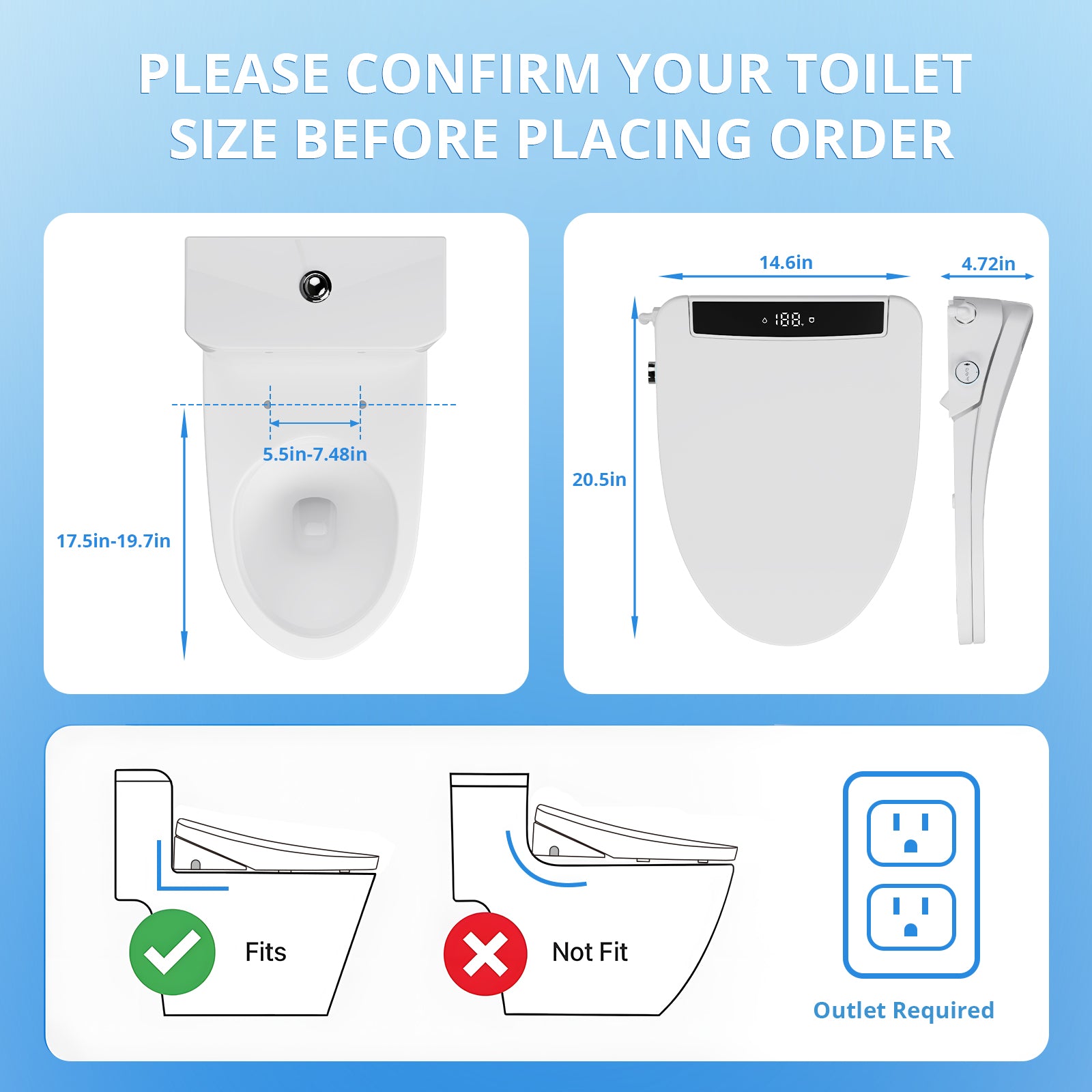 Electric Smart Bidet Toilet Seat Elongated with 4 Water Modes, Heated Toilet Seat with Instant Warm Water and Warm Dryer, Night Light, Slow Close Lid, LED Display, Side Arm Control (Elongated)