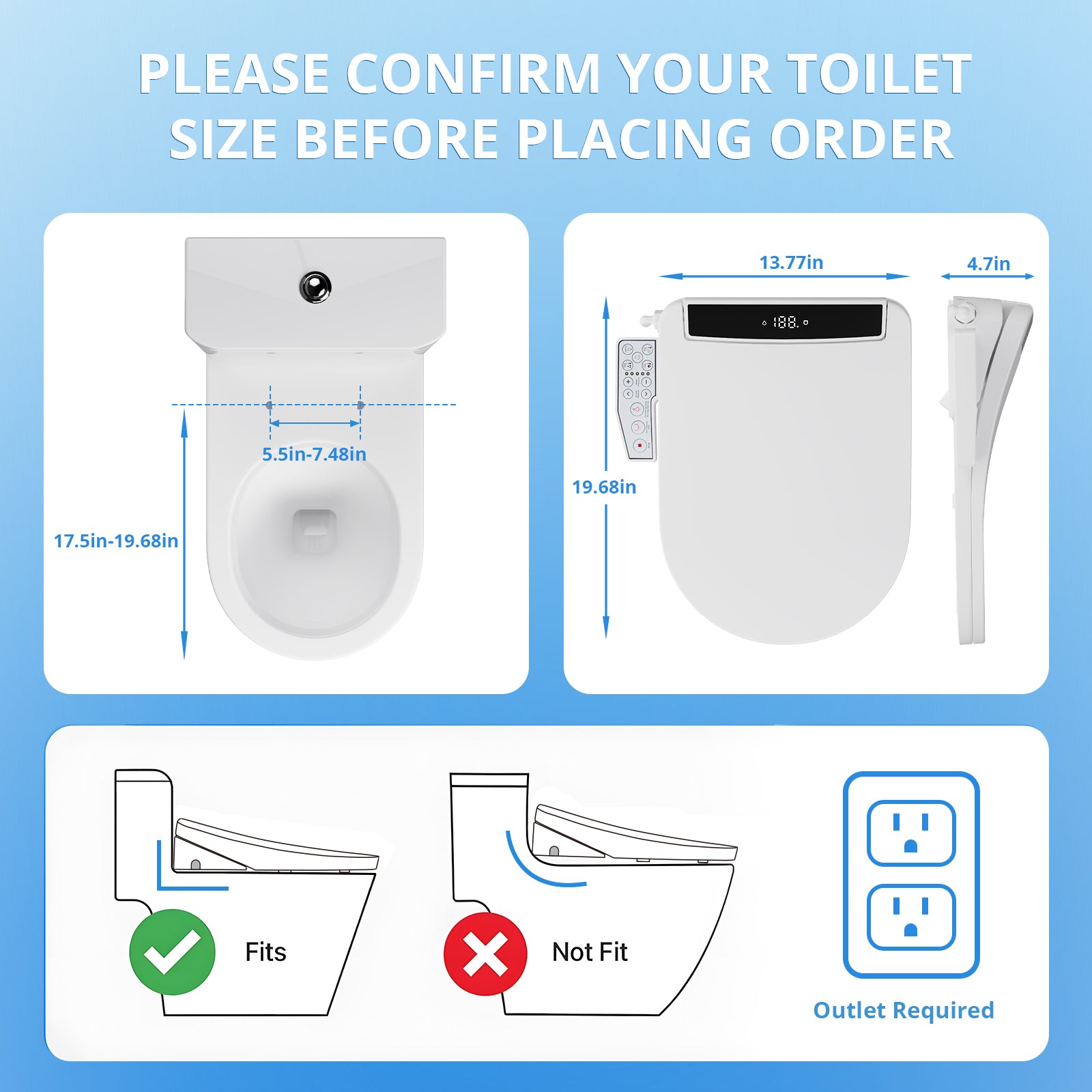 Electric Smart Bidet Toilet Seat Elongated with 4 Water Modes, Heated Toilet Seat with Instant Warm Water and Warm Dryer, Night Light, Slow Close Lid, LED Display, Side Arm Control (Round)