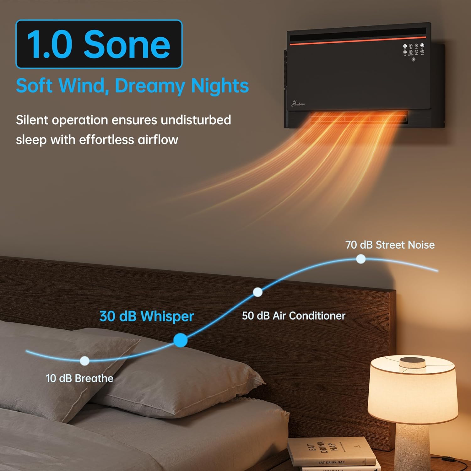 Electric Space Heater, Heater for indoor use, Dual Heating Modes, 120°Wide Oscillation, Bluetooth Speaker with 3 RGB Modes, Child lock, Display for Lyrics, Timing function (Grey)
