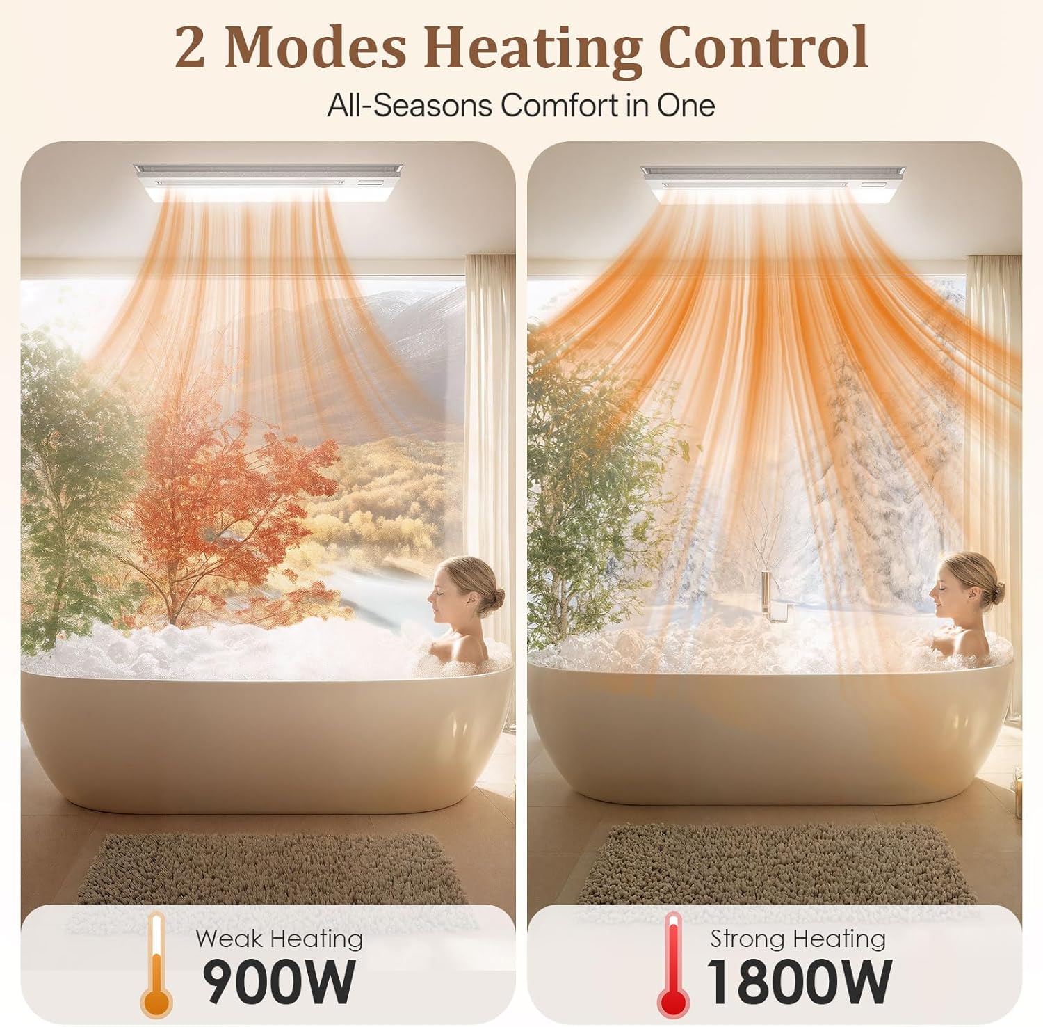 4 in 1 Bathroom Exhaust Fan with Light and Heater, 1800W 180 CFM 1.0 Sone Ceiling Fan Remote Control Heater, Ventilation for Home, Bath, Hotel