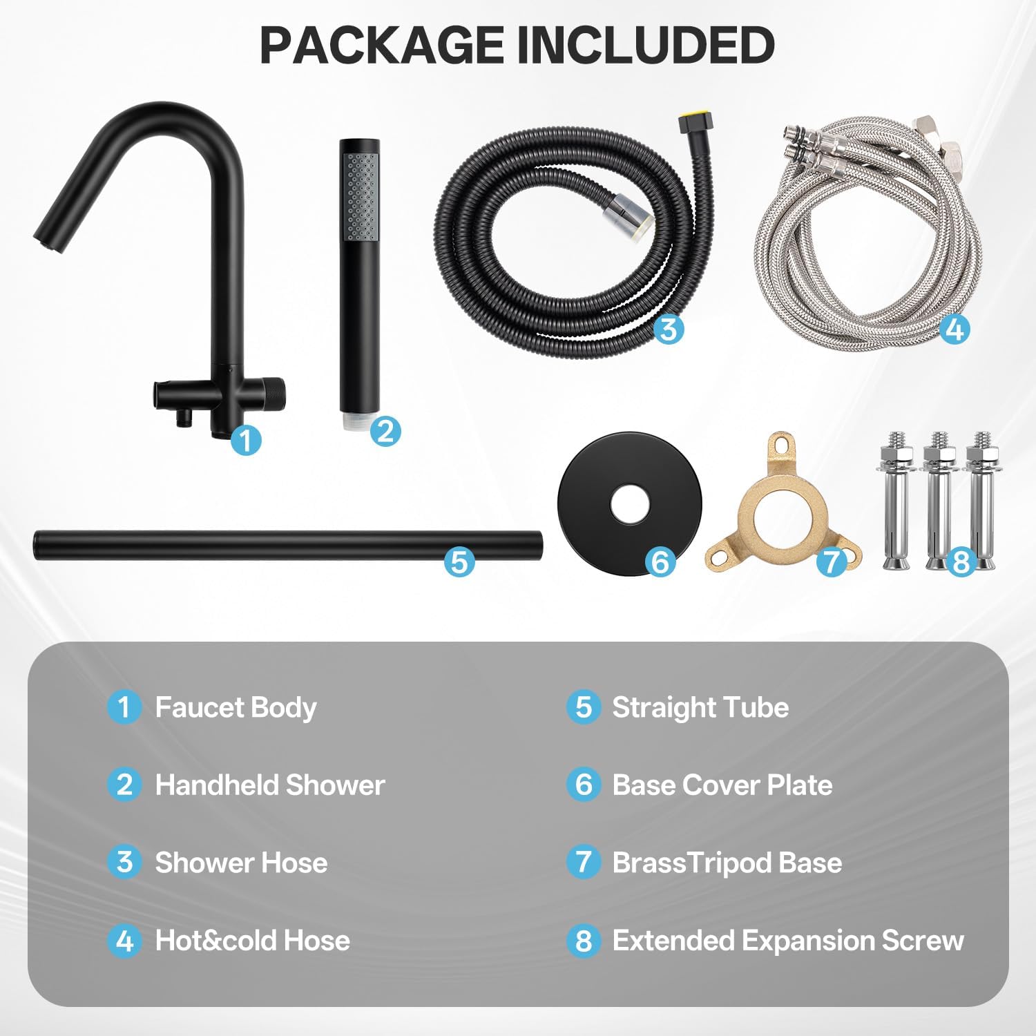 Freestanding Bathtub Faucet, Floor Mount Bathtub Faucet with 2 Water Outlet Modes, Swivel Gooseneck Spout with Hand Shower,Single Handle, Max Flow Rate 7.4 GPM (Type2-Black)
